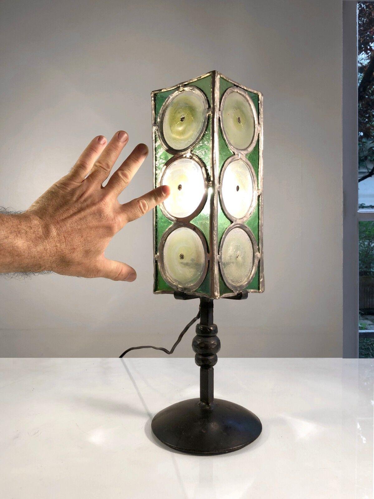 A RUSTIC MODERN Iron & Glass TABLE LAMP by ARTISANS DU LOIR & CHER, France 1960 For Sale 1