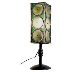 Vintage A RUSTIC MODERN Iron & Glass TABLE LAMP by ARTISANS DU LOIR & CHER, France 1960