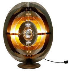 Table Lamp in Stainless Steel and Plexiglass Slats, Italy, 1970s