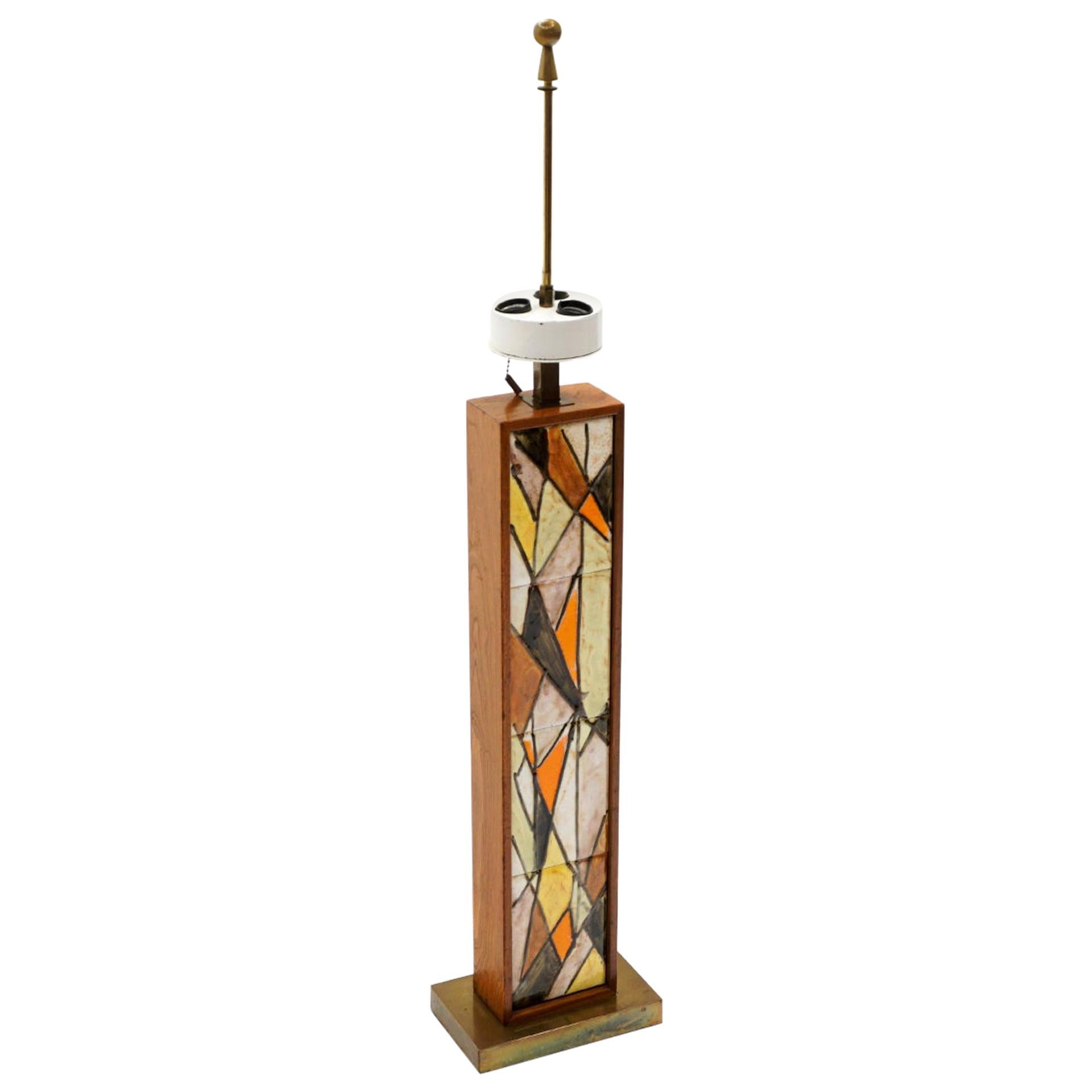 Table Lamp in Teak and Ceramic Tiles in Orange, Yellow, White by Harris Strong