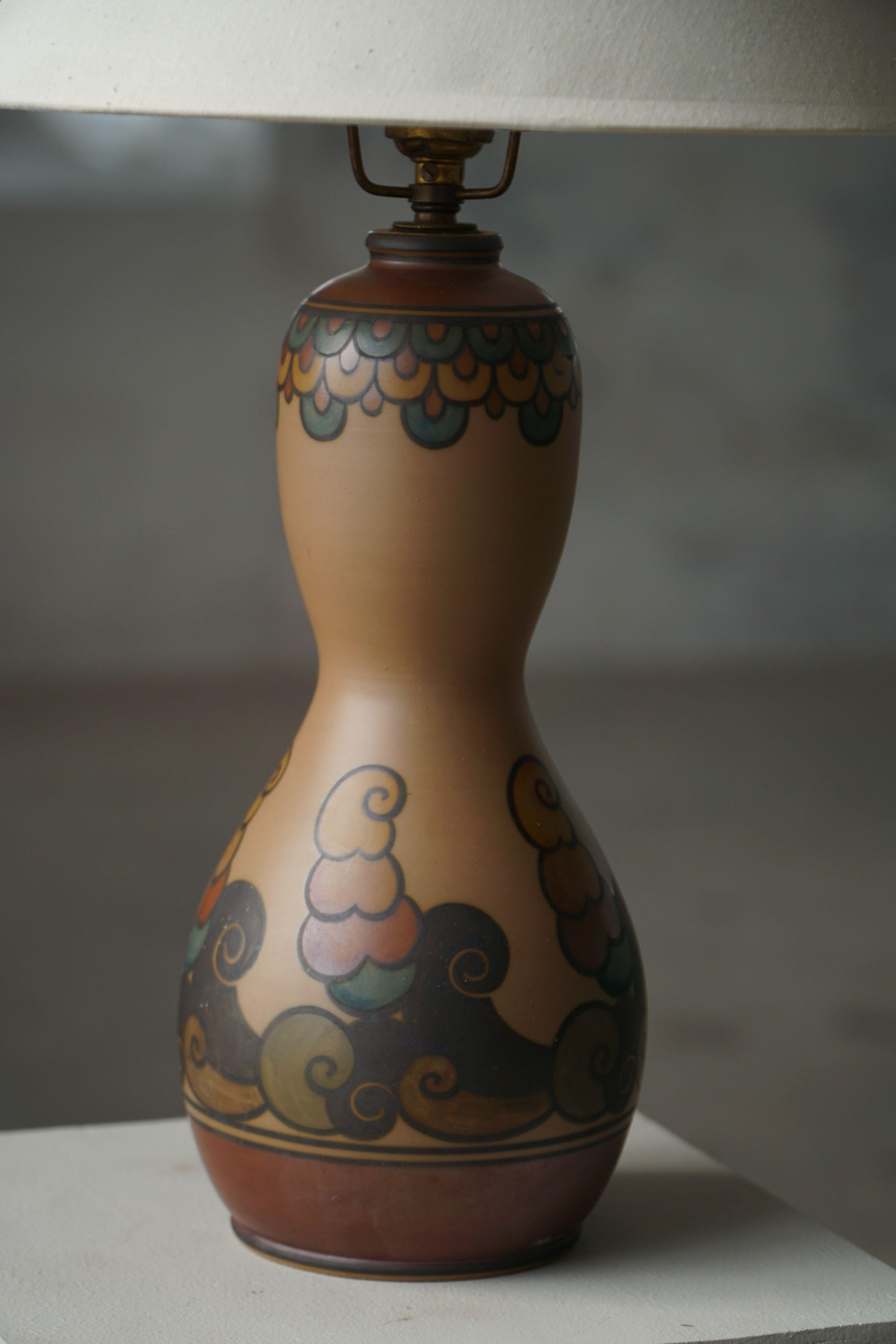 Table Lamp in Terracotta, Art Nouveau, L. Hjorth, Bornholm, Denmark, 1930s For Sale 4