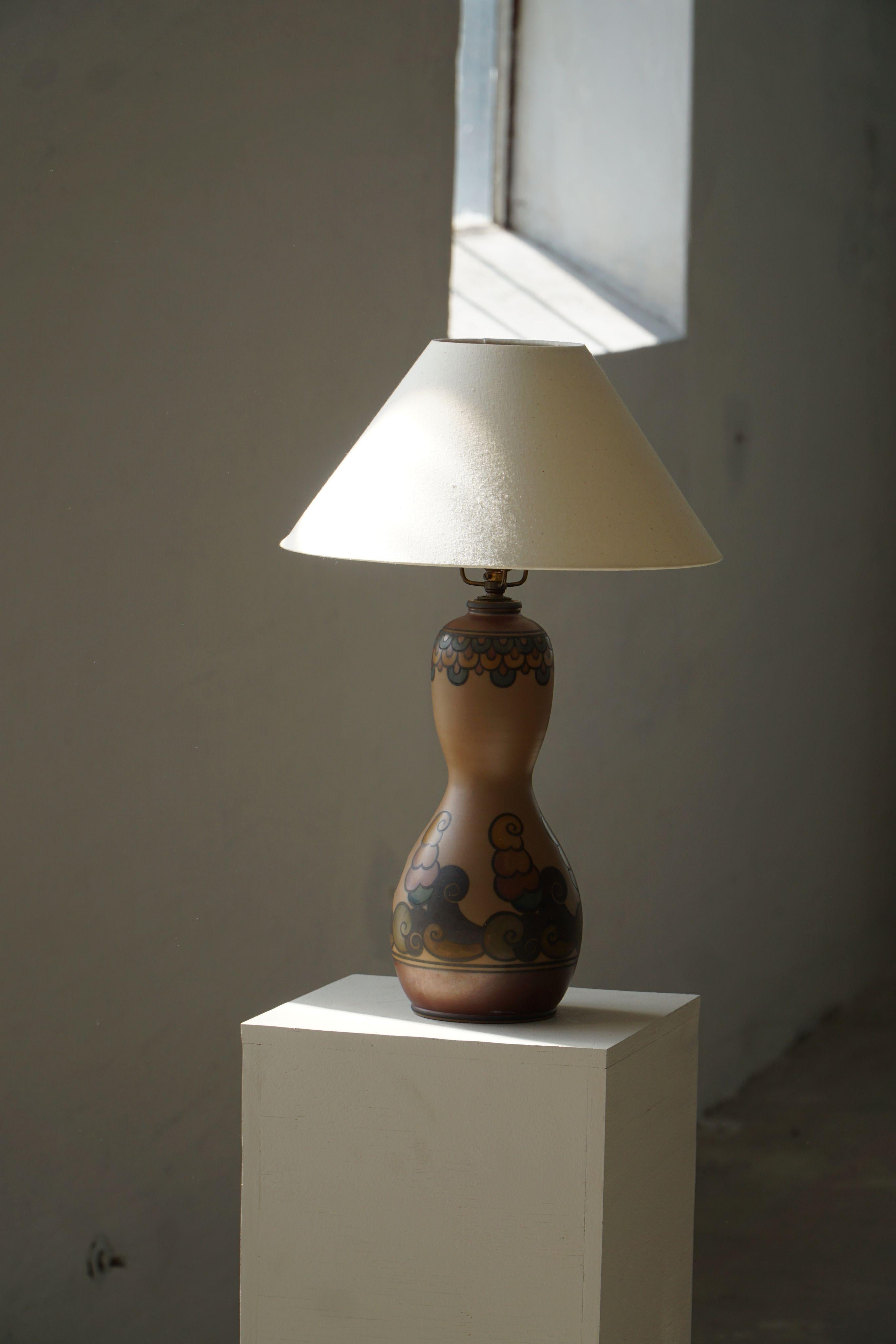 Table Lamp in Terracotta, Art Nouveau, L. Hjorth, Bornholm, Denmark, 1930s For Sale 5