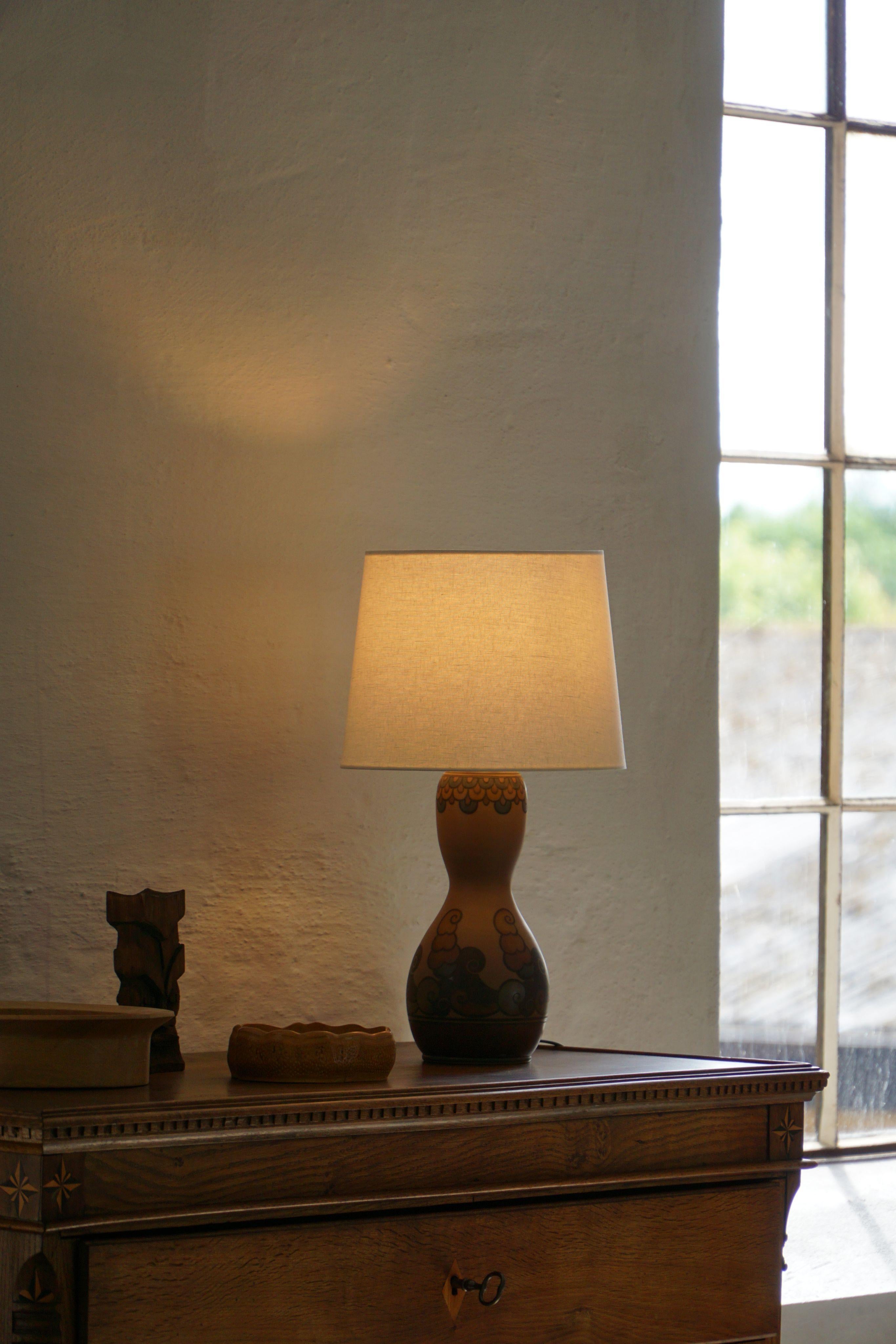 20th Century Table Lamp in Terracotta, Art Nouveau, L. Hjorth, Bornholm, Denmark, 1930s For Sale