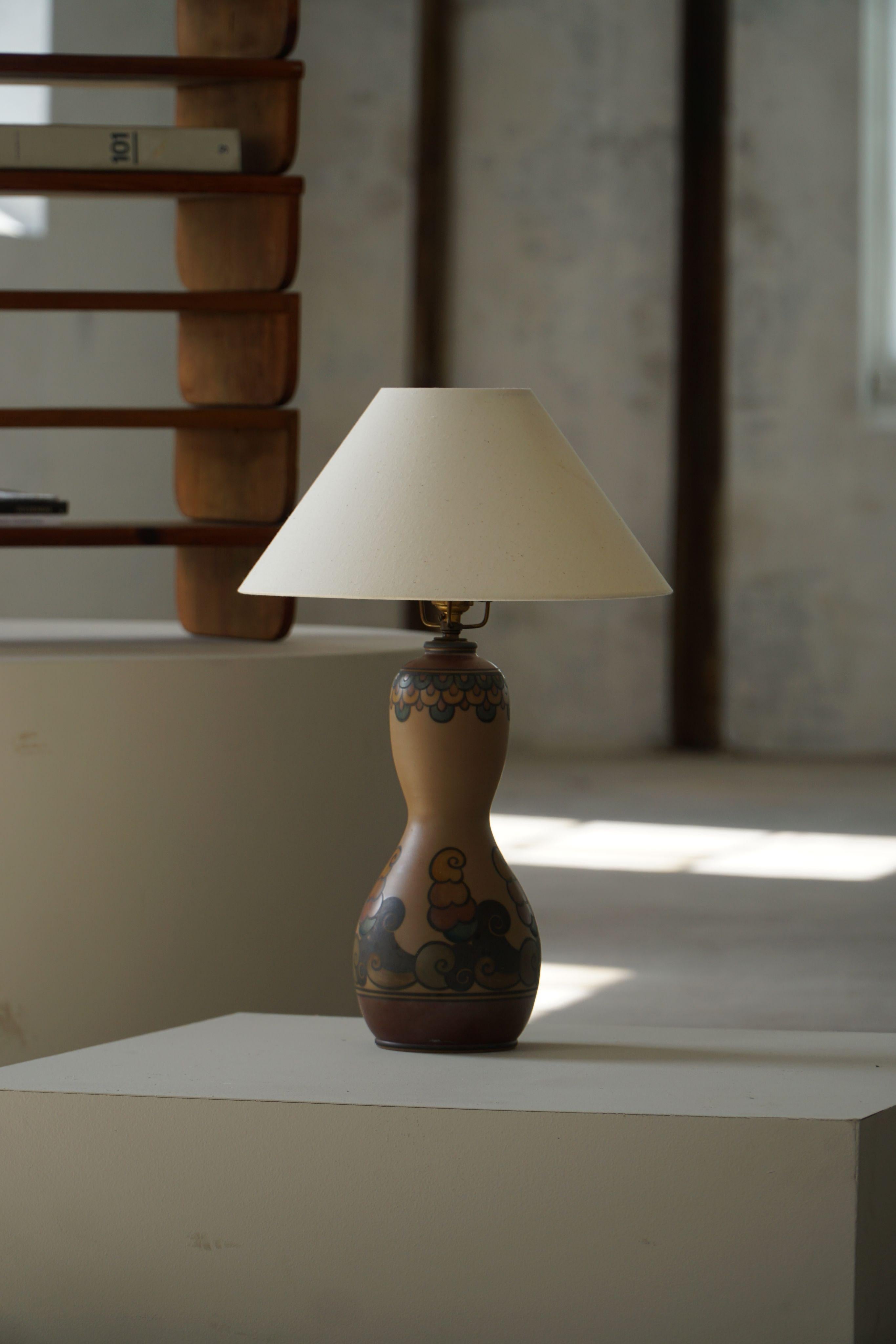 Ceramic Table Lamp in Terracotta, Art Nouveau, L. Hjorth, Bornholm, Denmark, 1930s For Sale