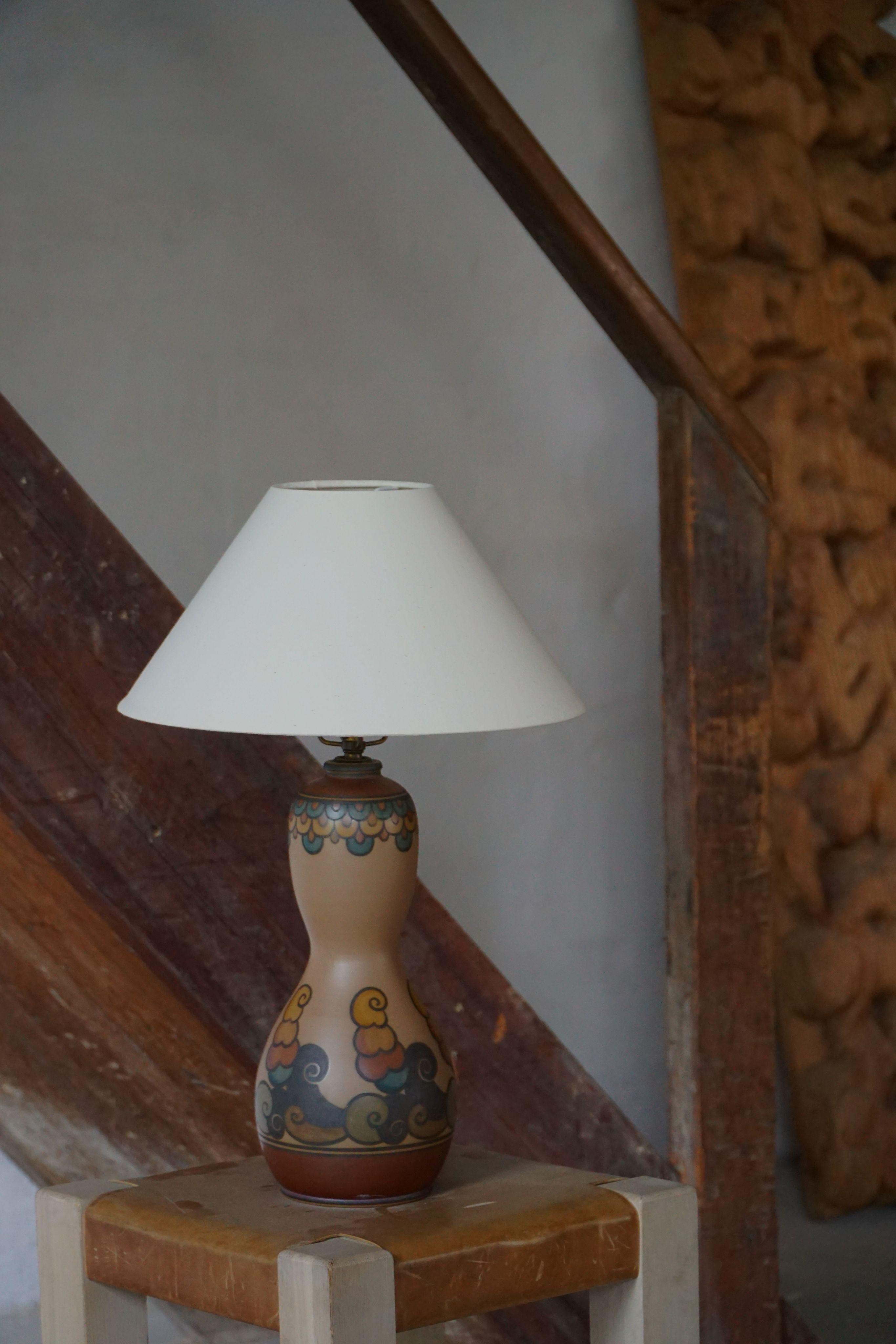 Table Lamp in Terracotta, Art Nouveau, L. Hjorth, Bornholm, Denmark, 1930s For Sale 1