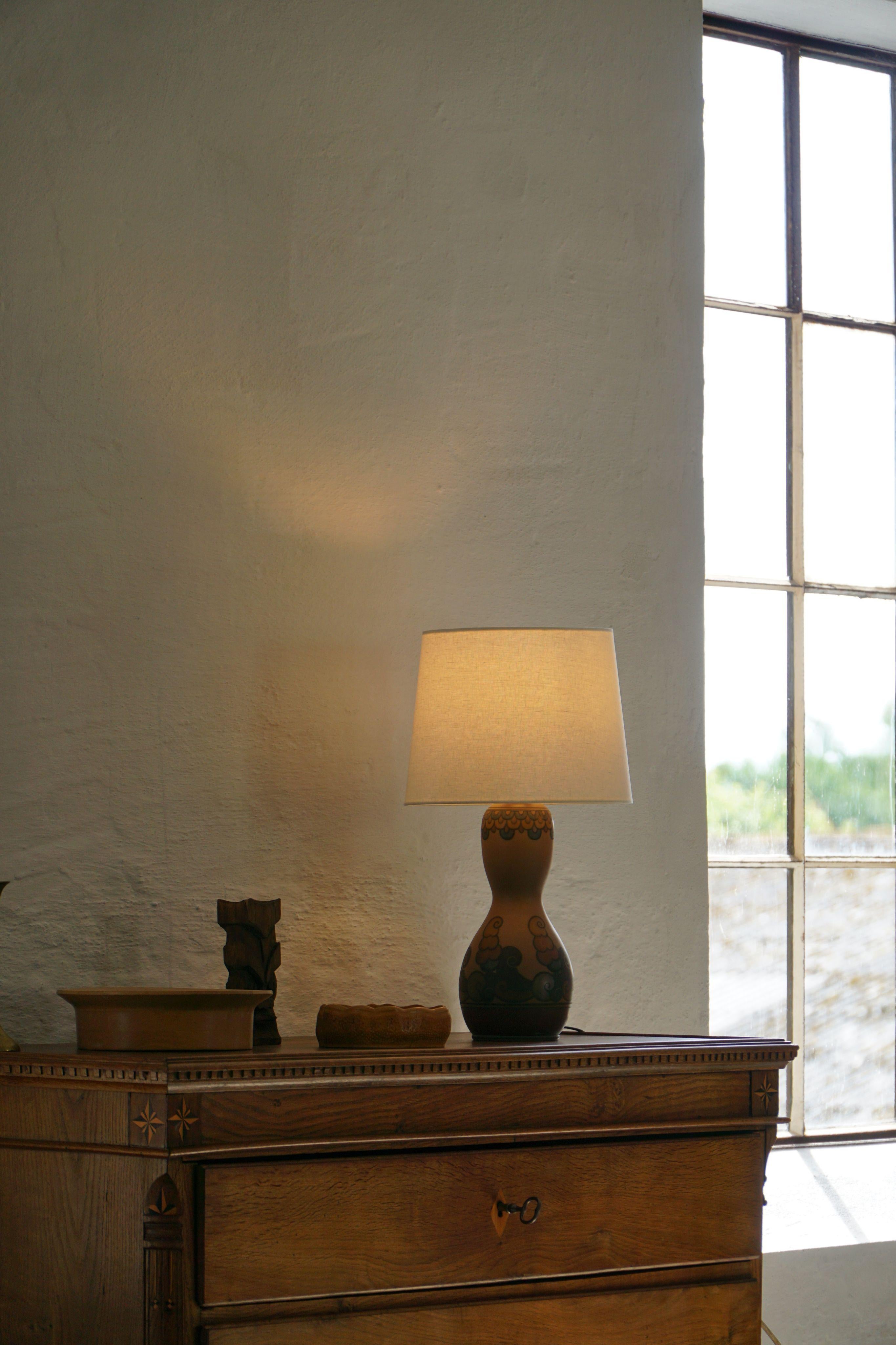 Table Lamp in Terracotta, Art Nouveau, L. Hjorth, Bornholm, Denmark, 1930s For Sale 2