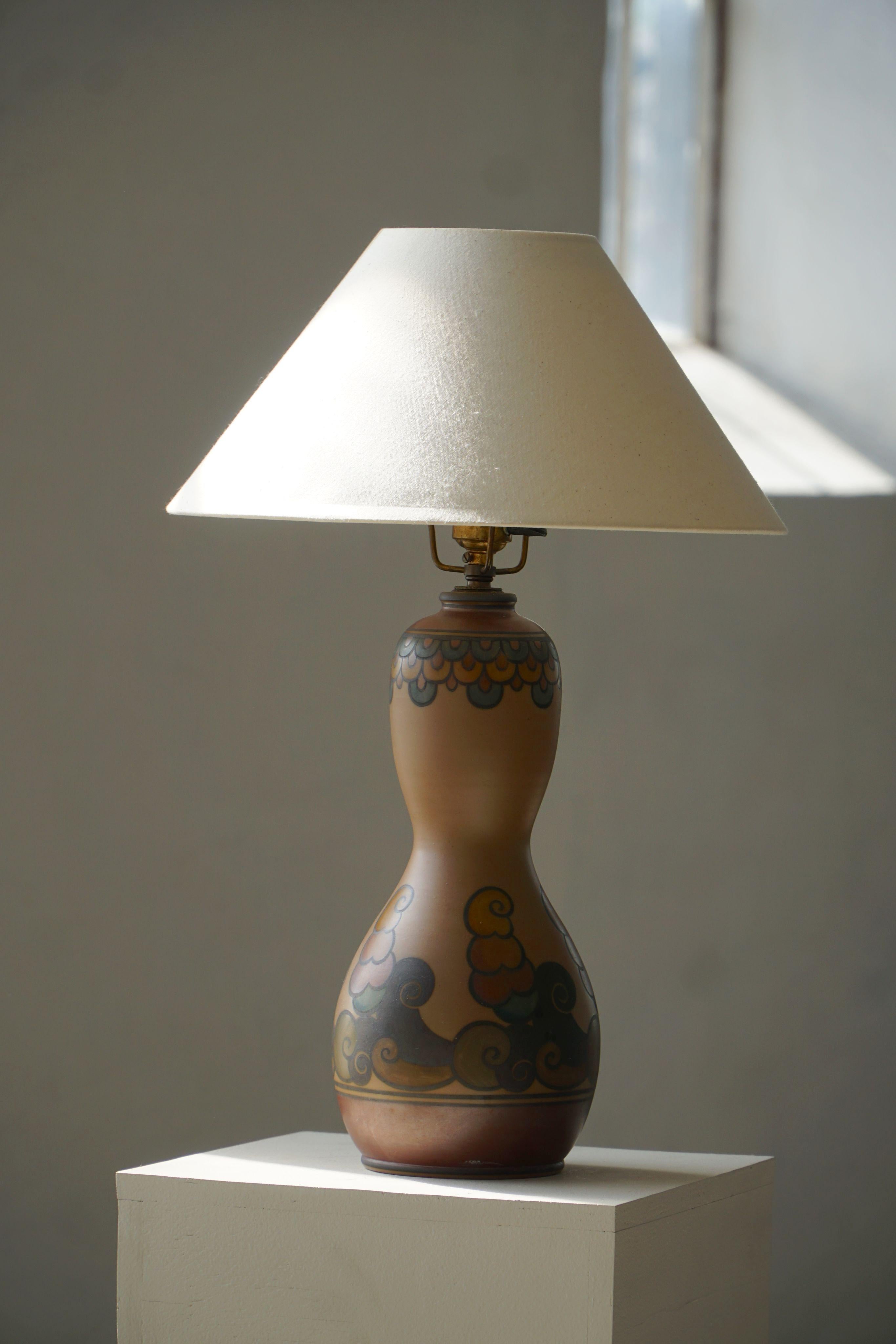 Table Lamp in Terracotta, Art Nouveau, L. Hjorth, Bornholm, Denmark, 1930s For Sale 3