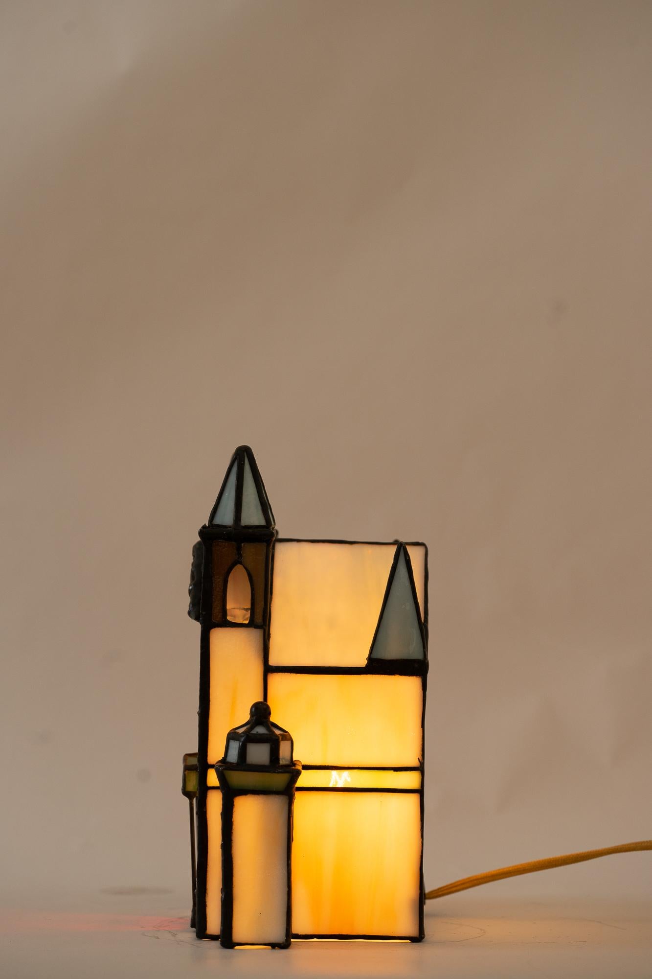 Table Lamp in the Style of Tiffany, Showing a Chirch, Germany Around 1980s 7