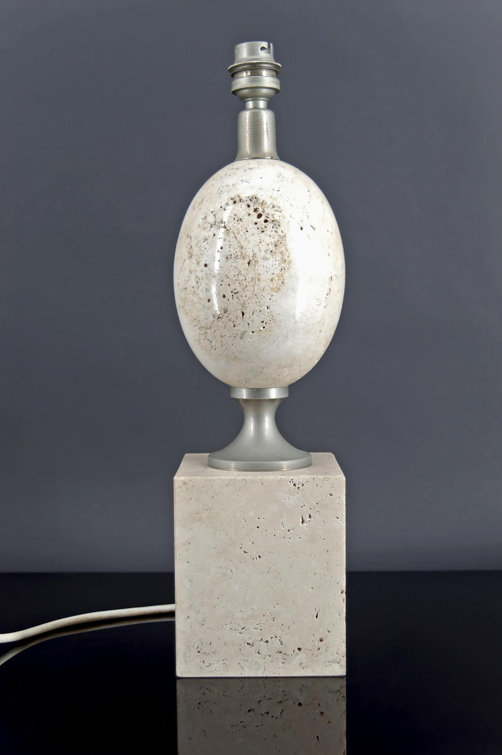 Lámpara de mesa en travertino, Maison Philippe Barbier, Francia, circa 1960-1970 Moderno orgánico en venta