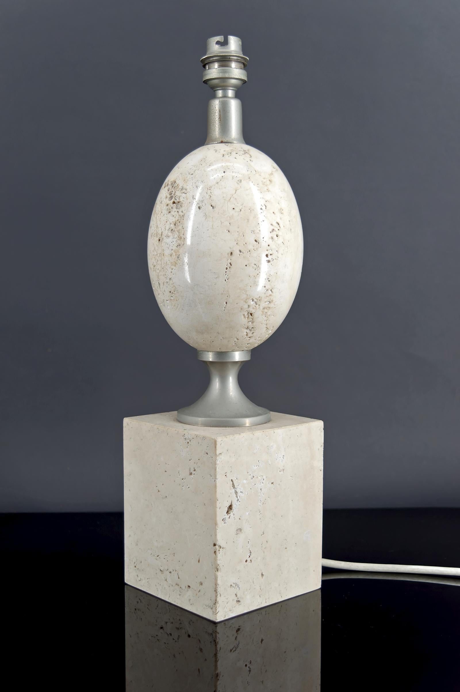 Lámpara de mesa en travertino, Maison Philippe Barbier, Francia, circa 1960-1970 en Bueno estado para la venta en VÉZELAY, FR