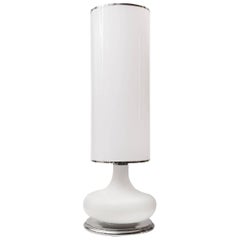Table Lamp in White Opal with Chromed Base