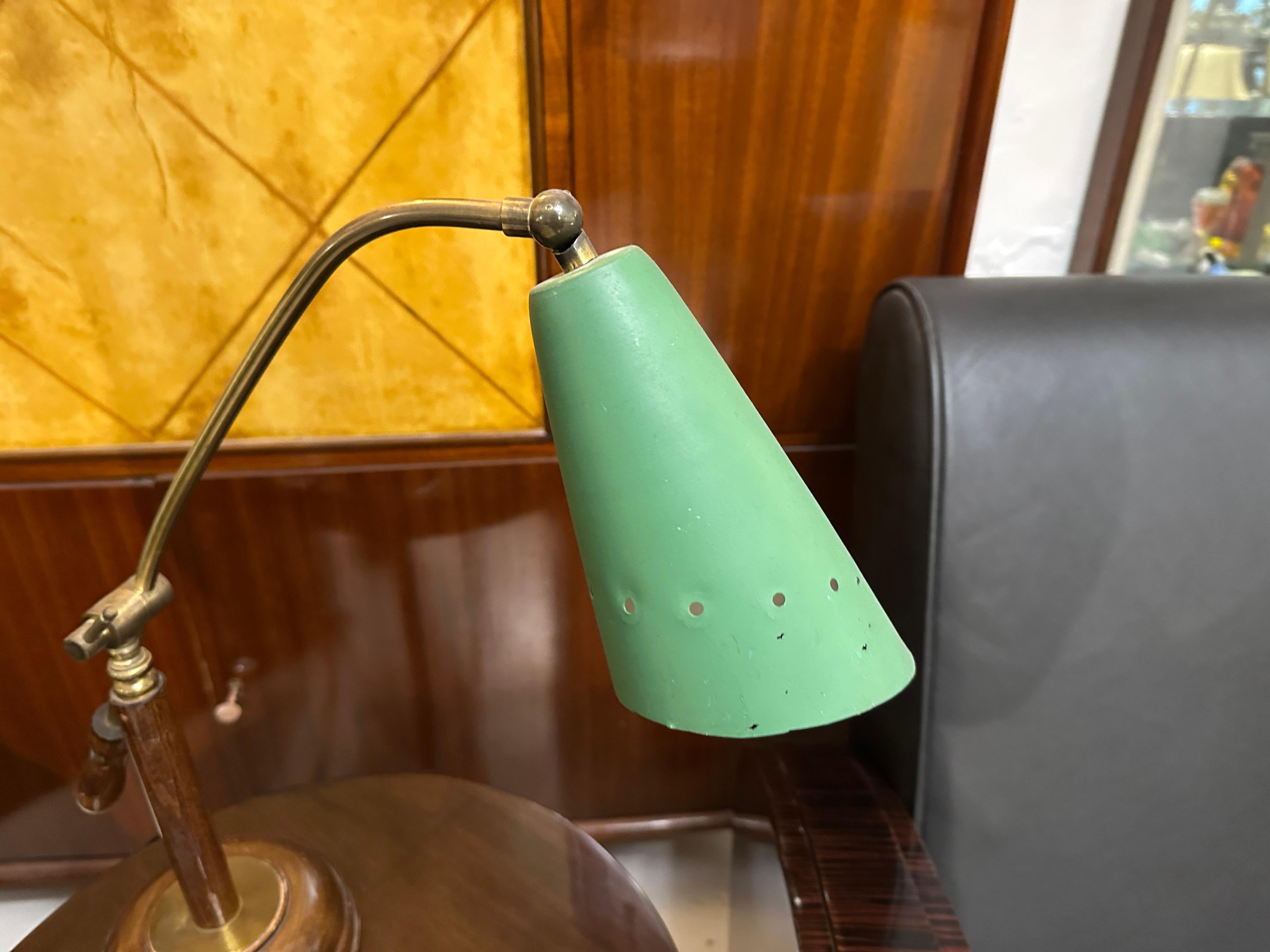 Bronze Table Lamp in wood and bronze, 1950, italian For Sale