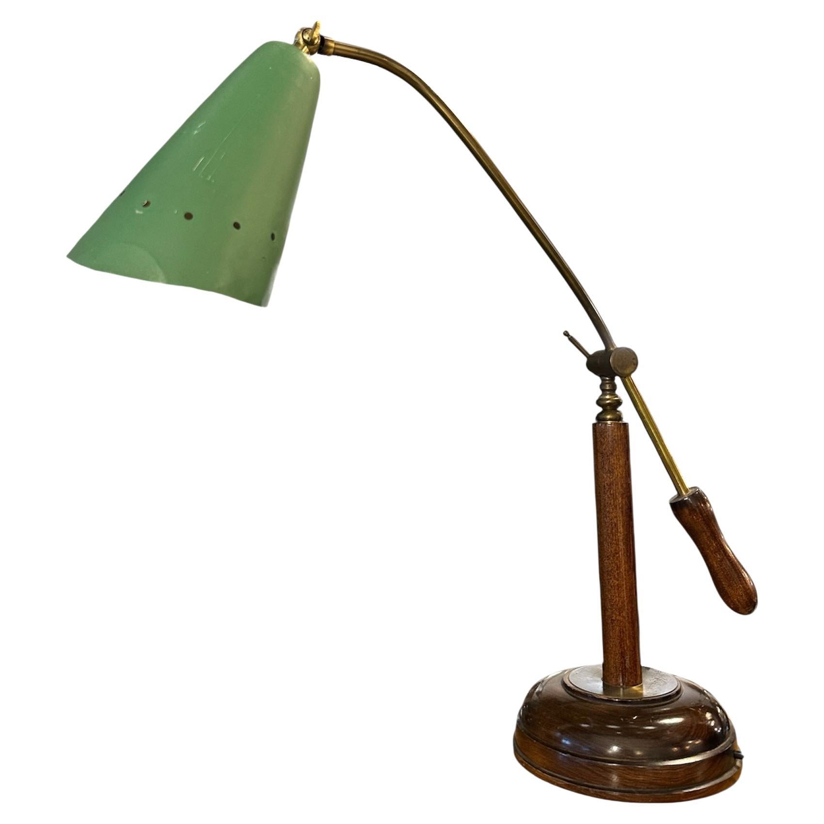 Table Lamp in wood and bronze, 1950, italian For Sale