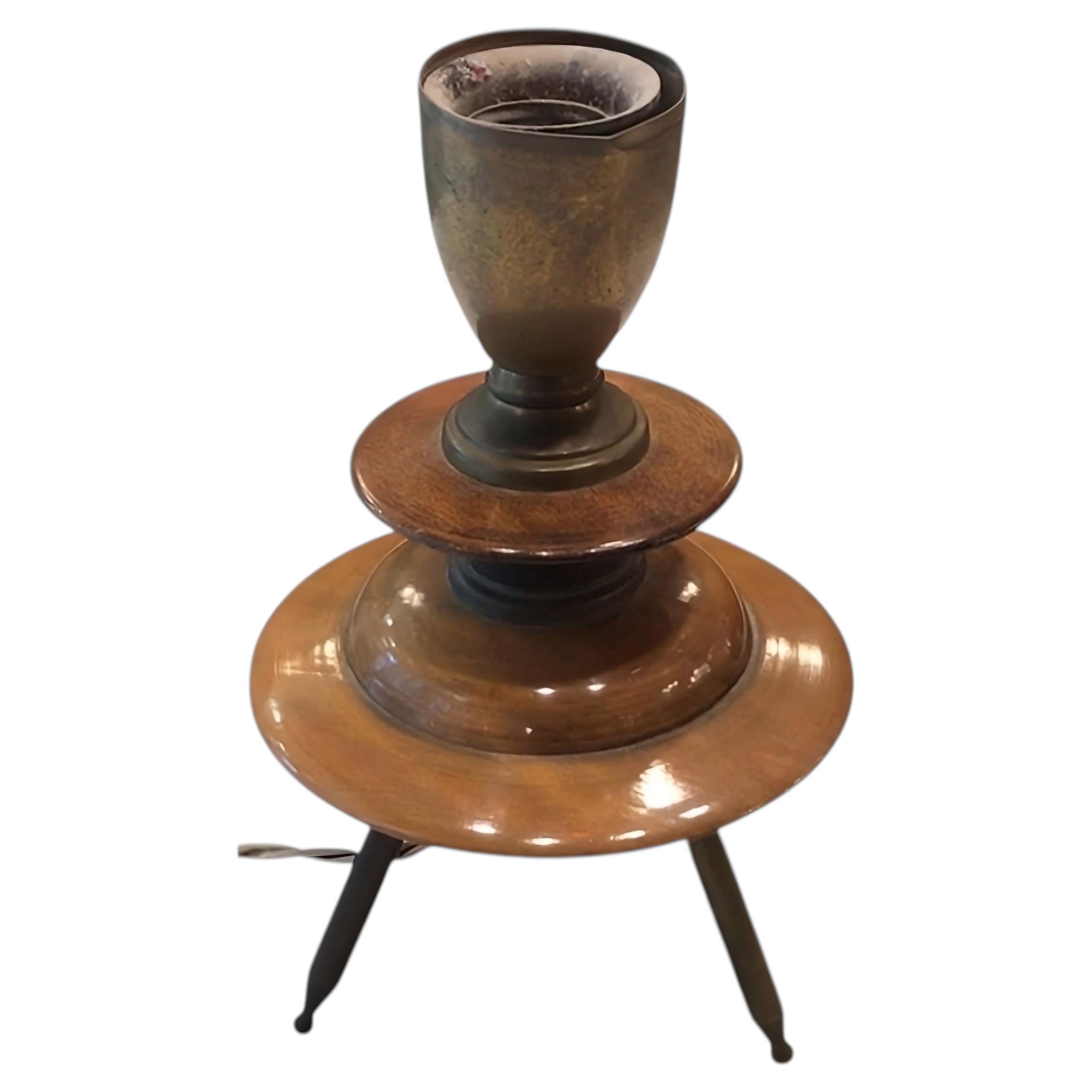Table Lamp in wood and bronze, 1950, italian For Sale