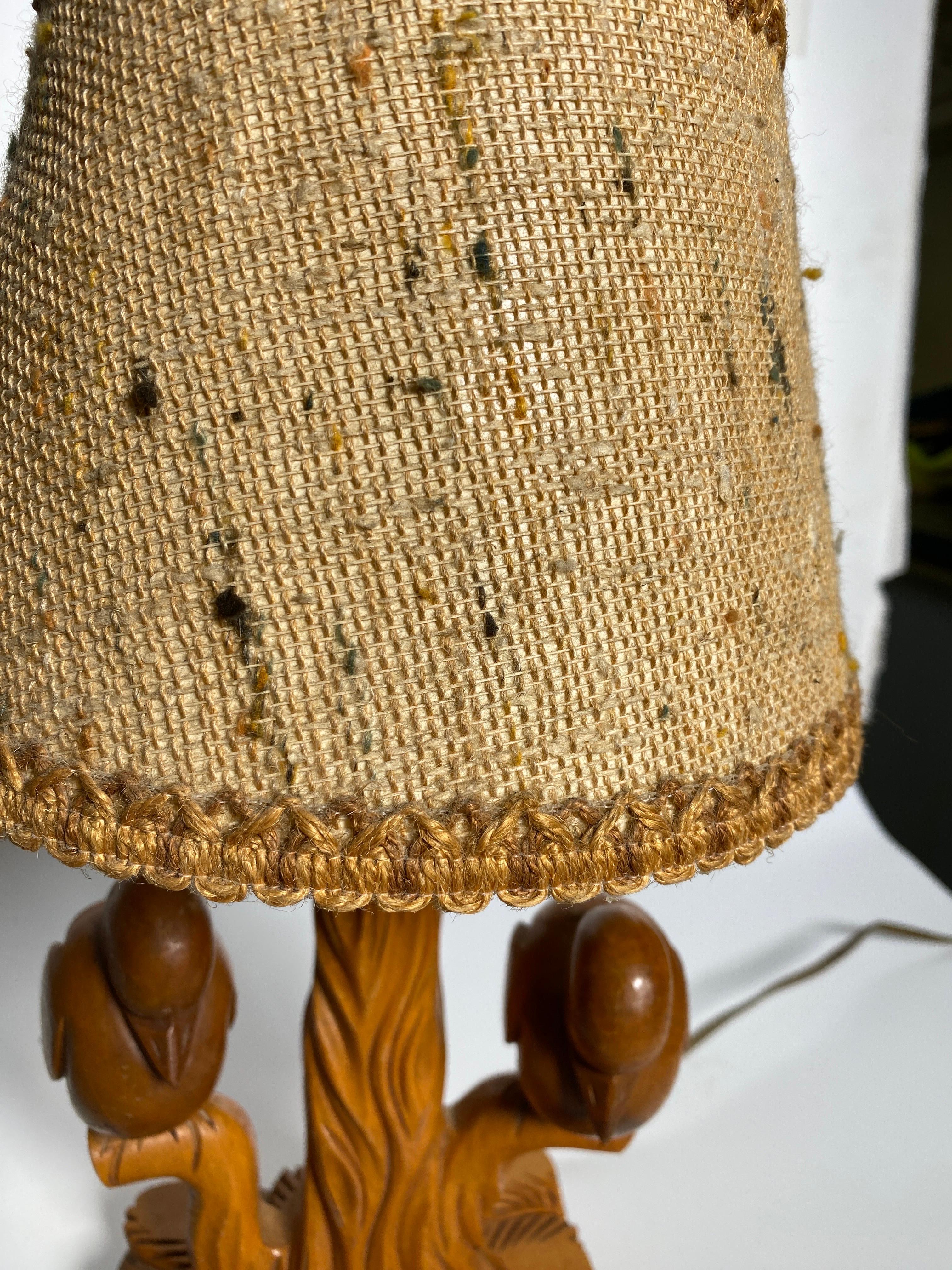 Table Lamp in Wood, Birds in a Branch, Brown Color, France, 1940 In Good Condition For Sale In Auribeau sur Siagne, FR