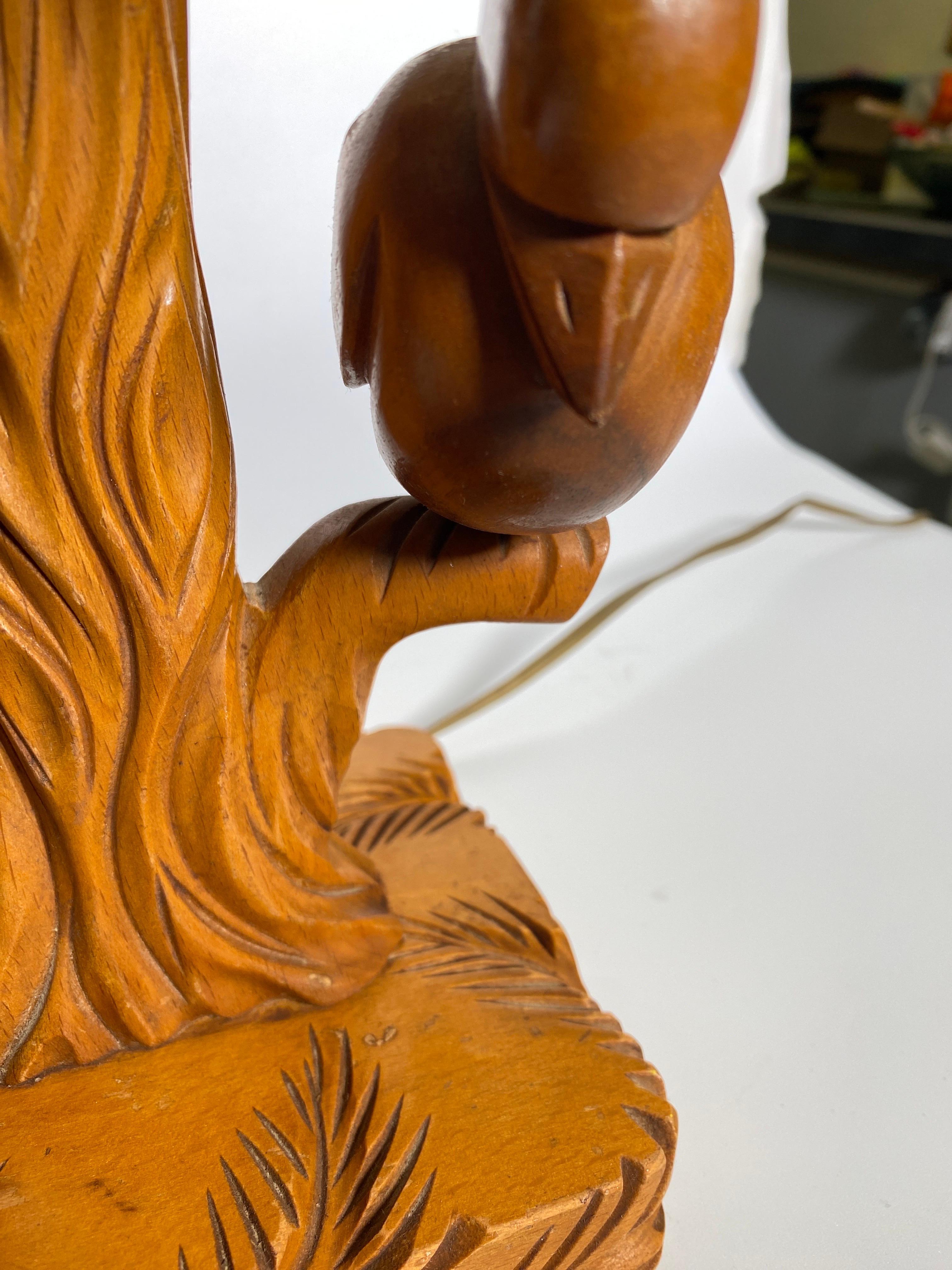 Table Lamp in Wood, Birds in a Branch, Brown Color, France, 1940 For Sale 1