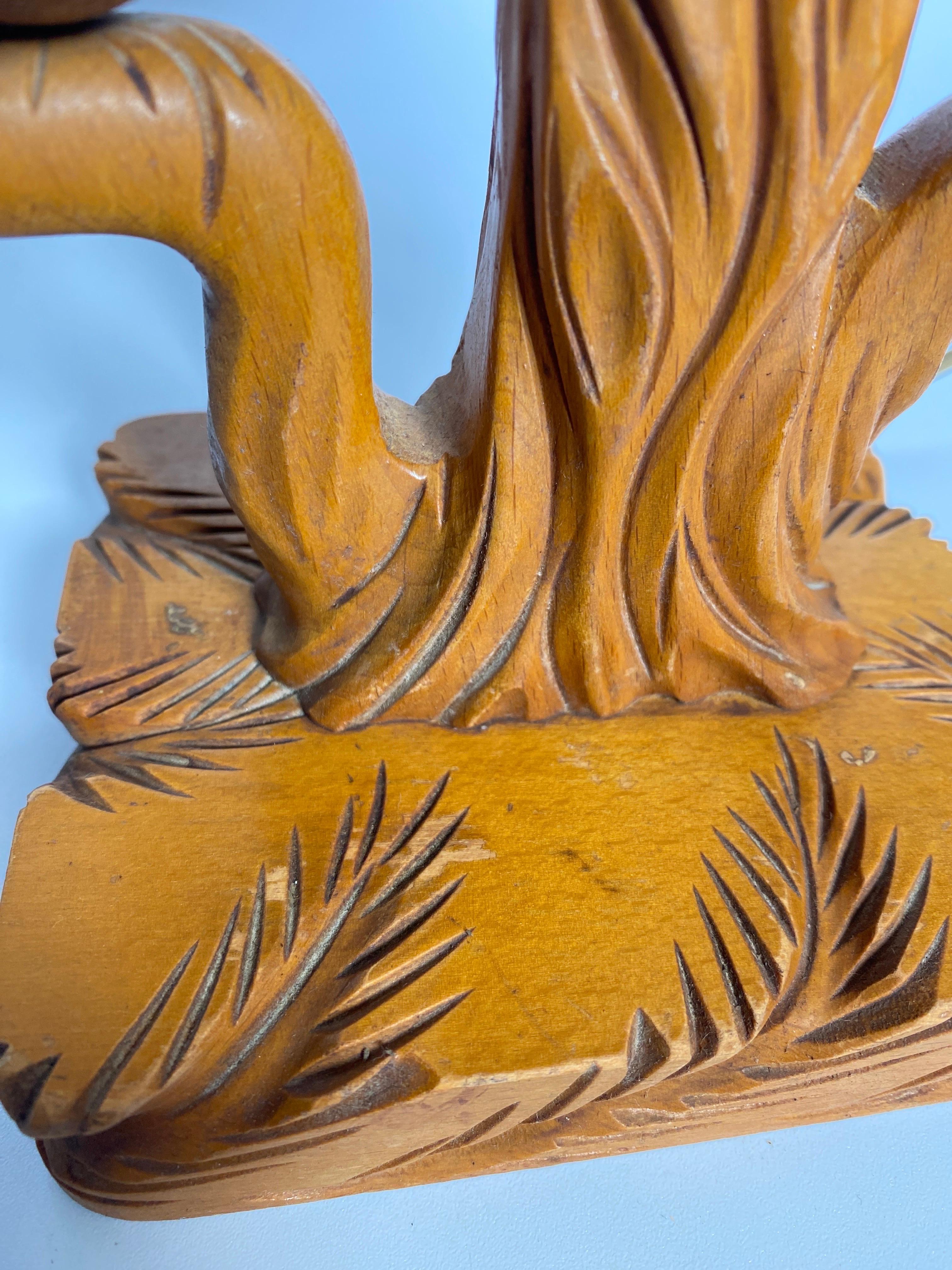 Table Lamp in Wood, Birds in a Branch, Brown Color, France, 1940 For Sale 2