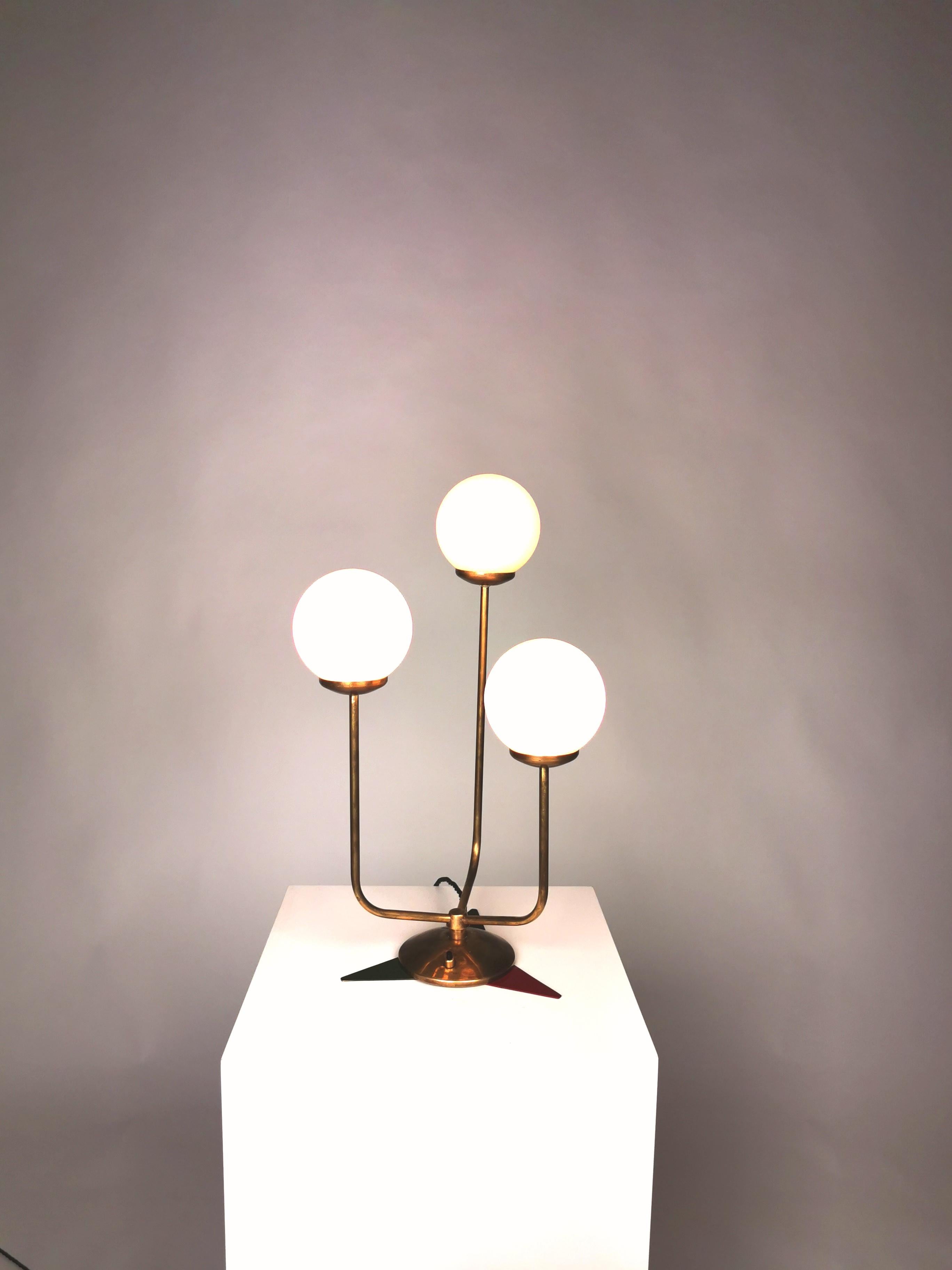 Italian Table Lamp, Italy 1960s, Brass and Opaline Glass