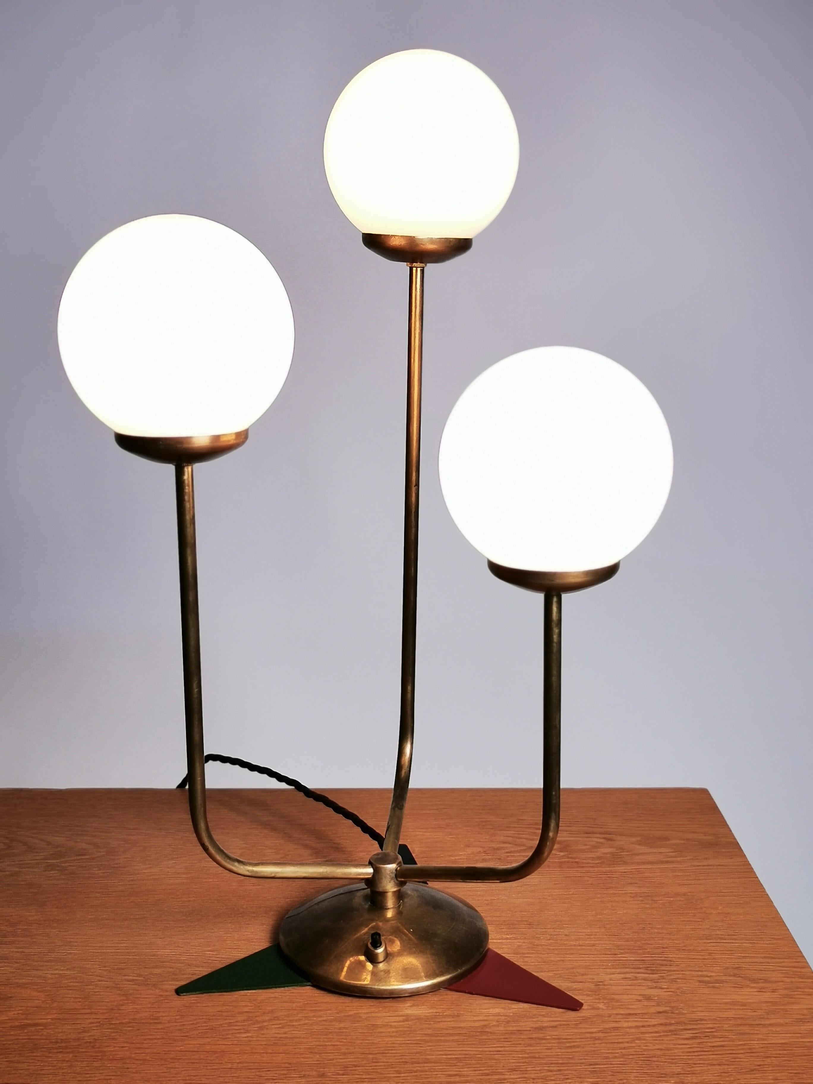 Table Lamp, Italy 1960s, Brass and Opaline Glass 1