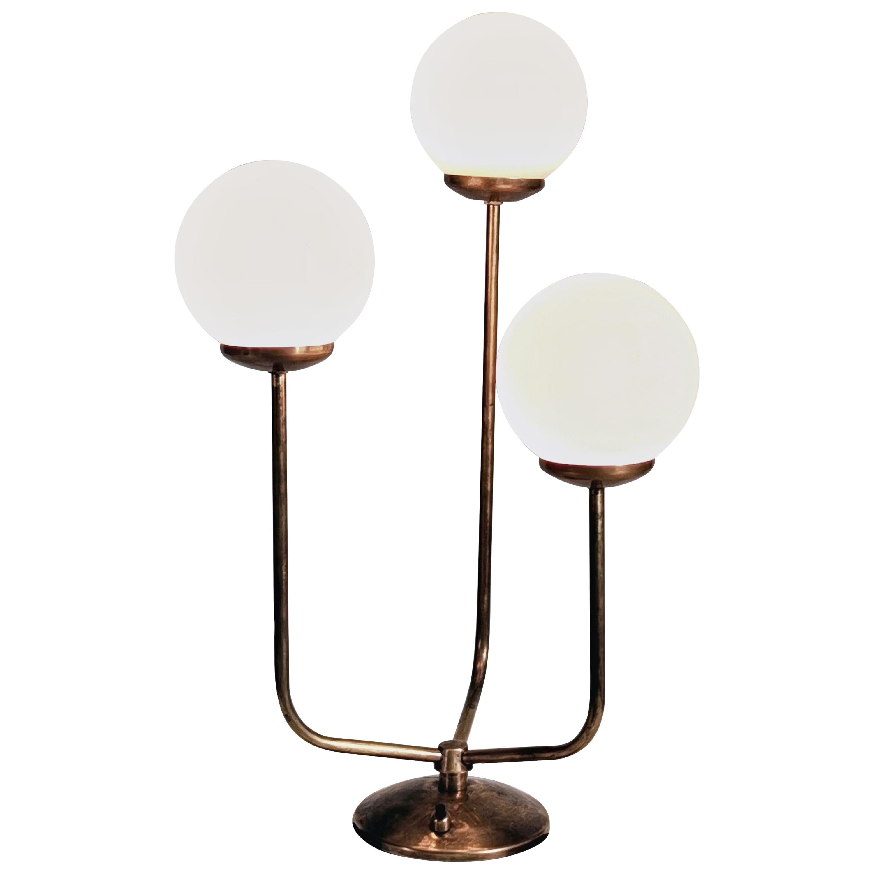Table Lamp, Italy 1960s, Brass and Opaline Glass