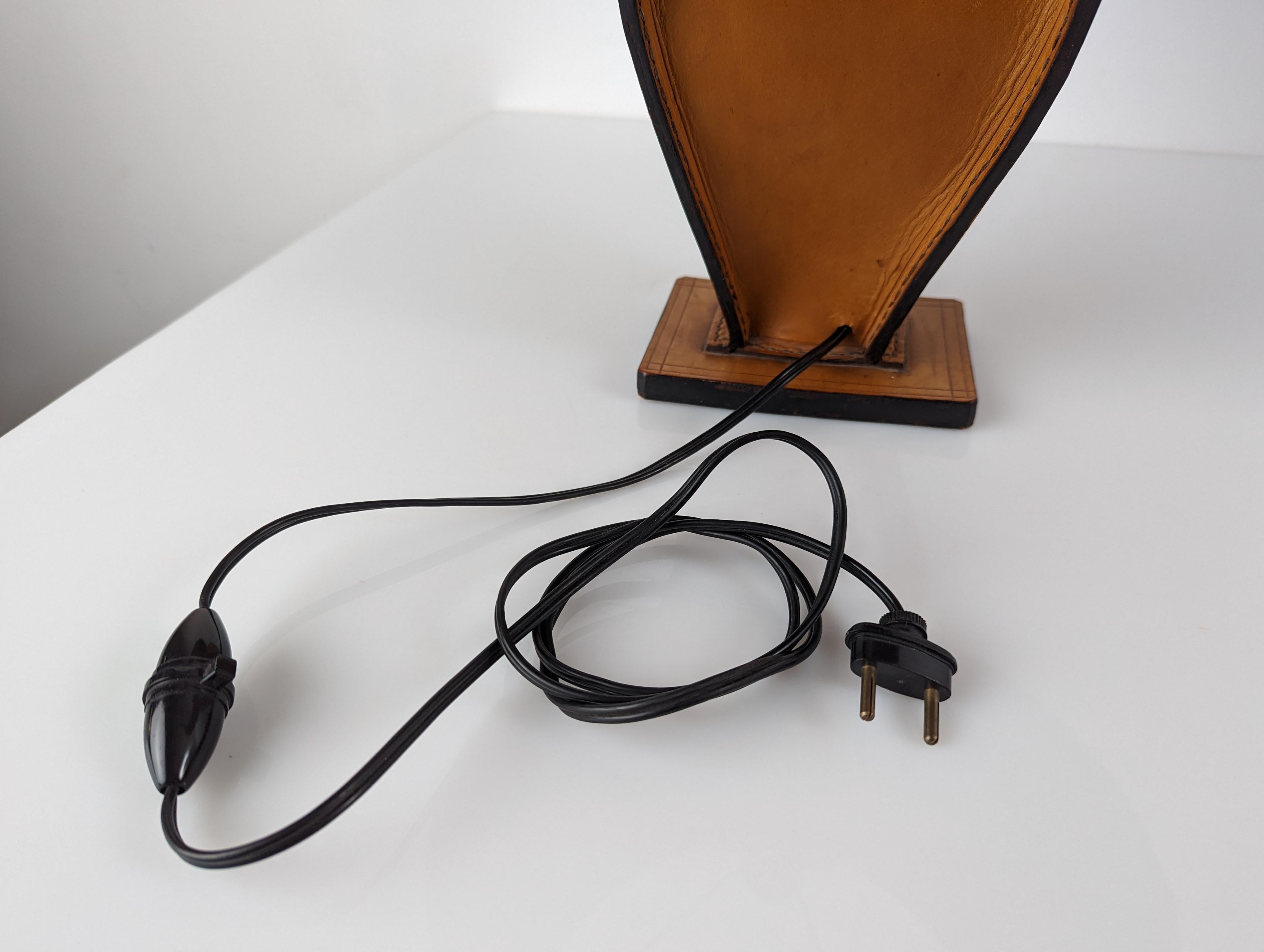 Table Lamp Leather by Jacques Adnet 1940s For Sale 6