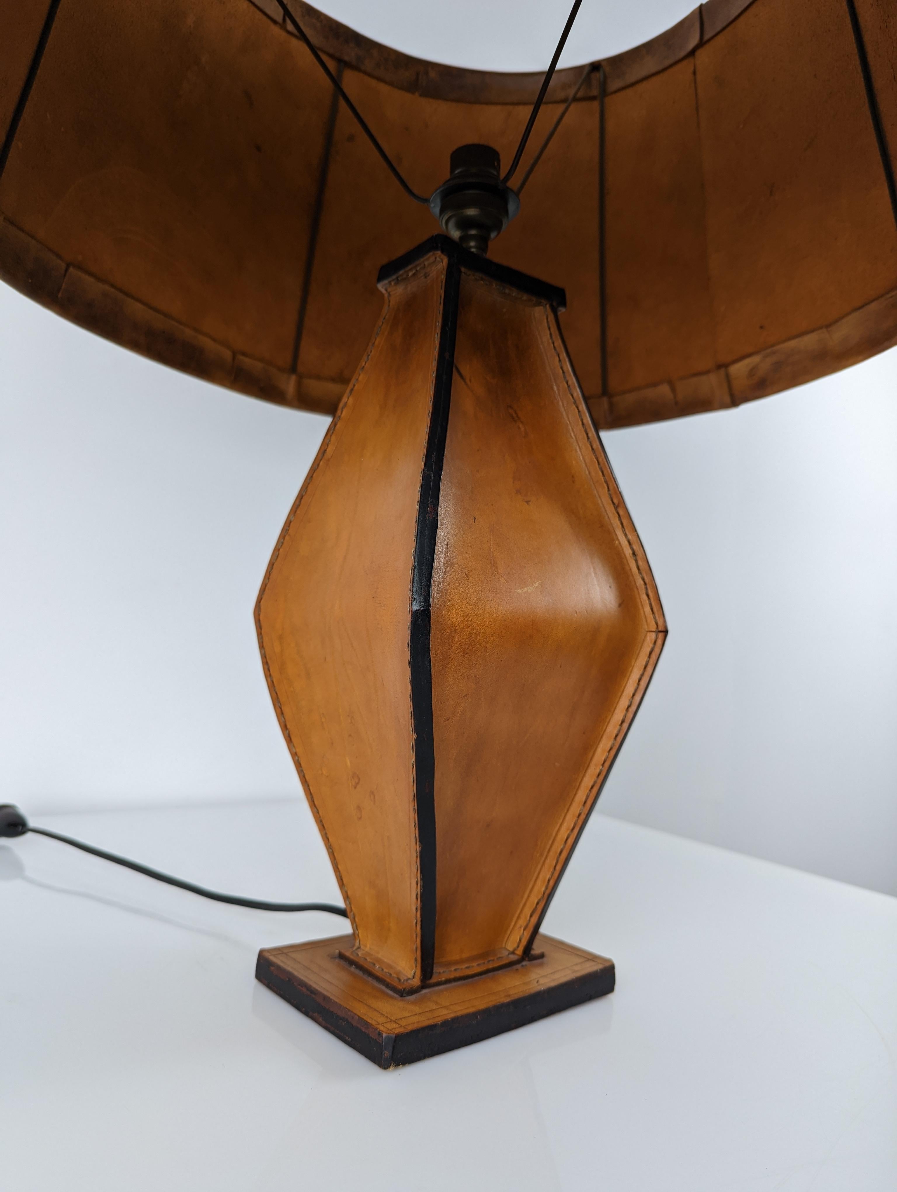 French Table Lamp Leather by Jacques Adnet 1940s For Sale