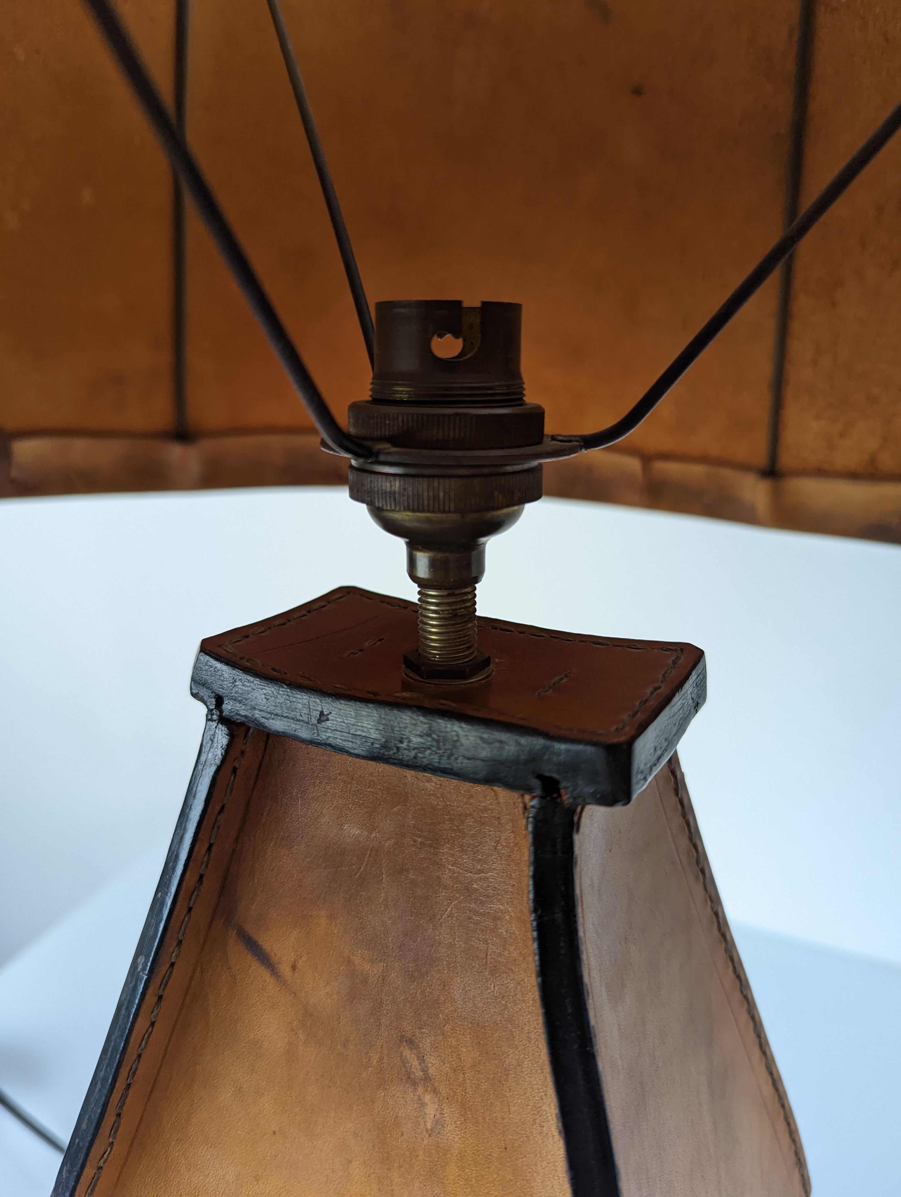 Table Lamp Leather by Jacques Adnet 1940s In Good Condition For Sale In Benalmadena, ES