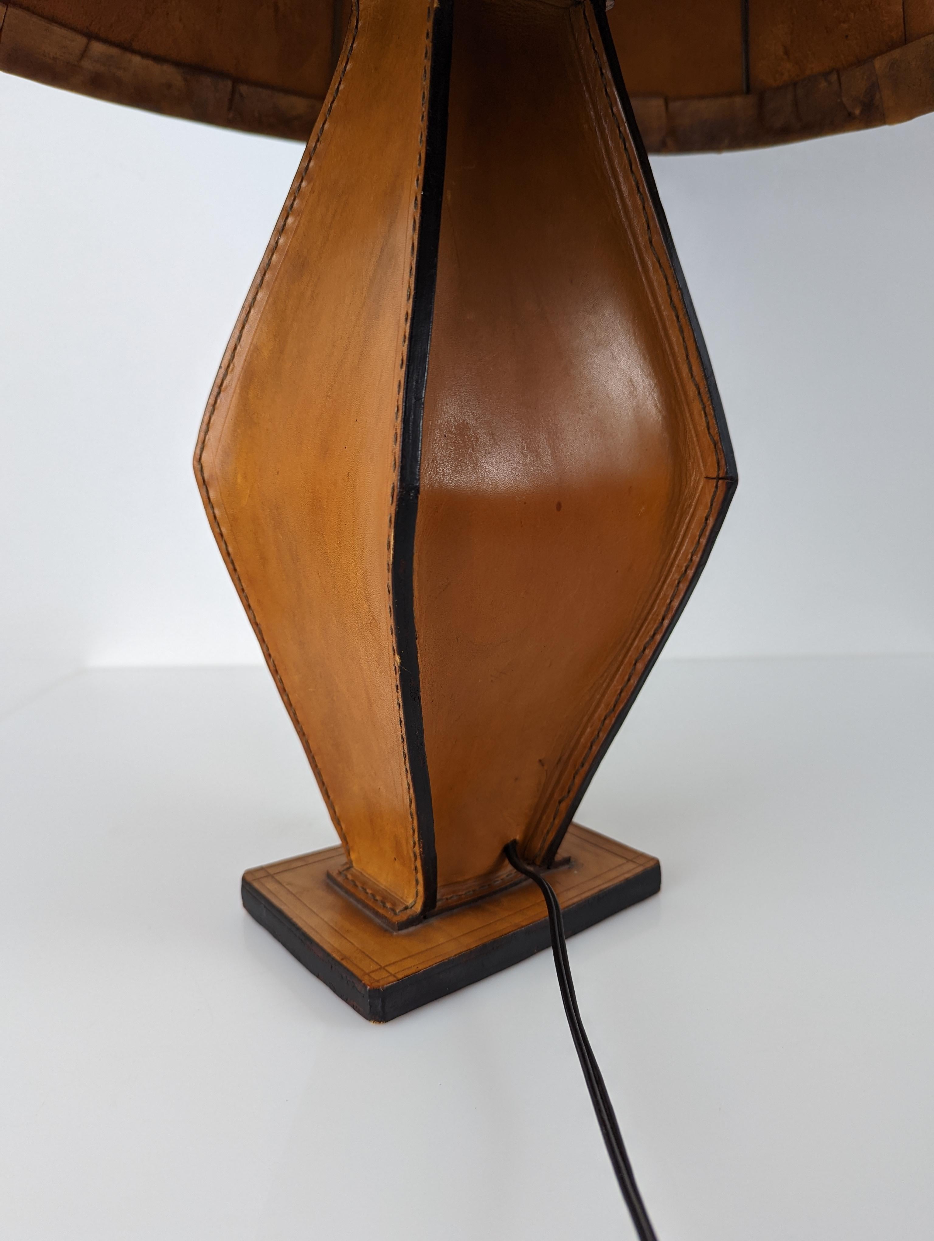 Mid-20th Century Table Lamp Leather by Jacques Adnet 1940s For Sale