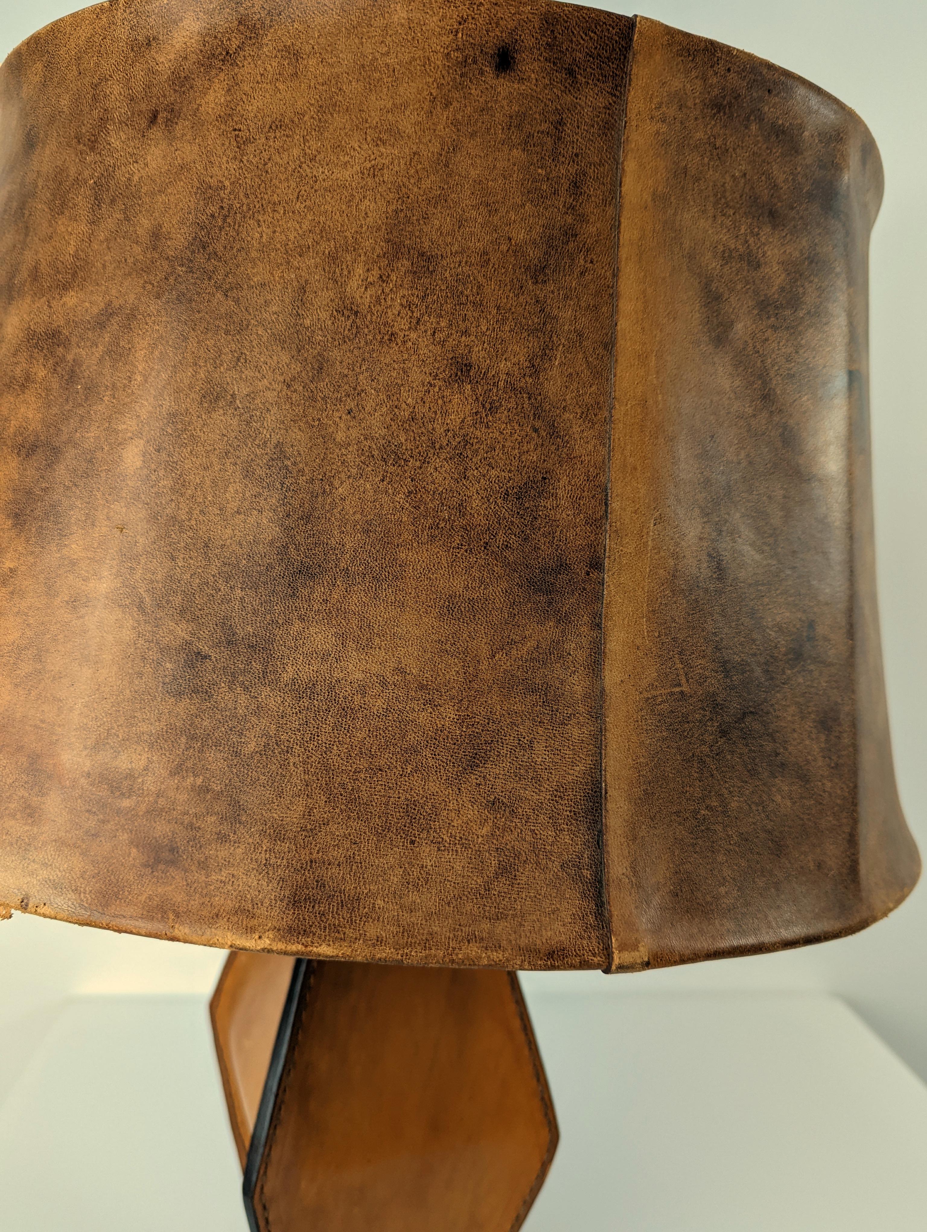 Table Lamp Leather by Jacques Adnet 1940s For Sale 3