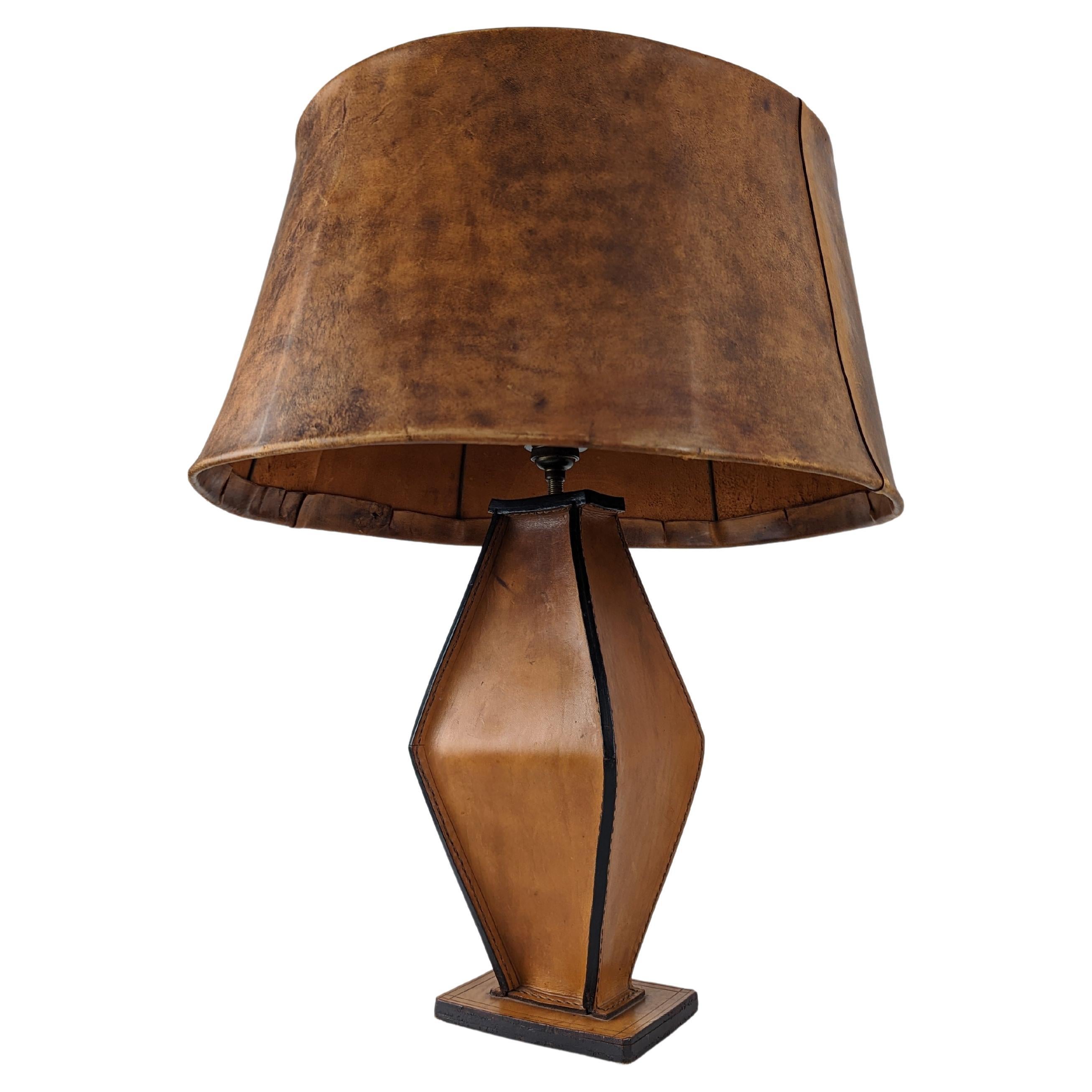 Table Lamp Leather by Jacques Adnet 1940s For Sale