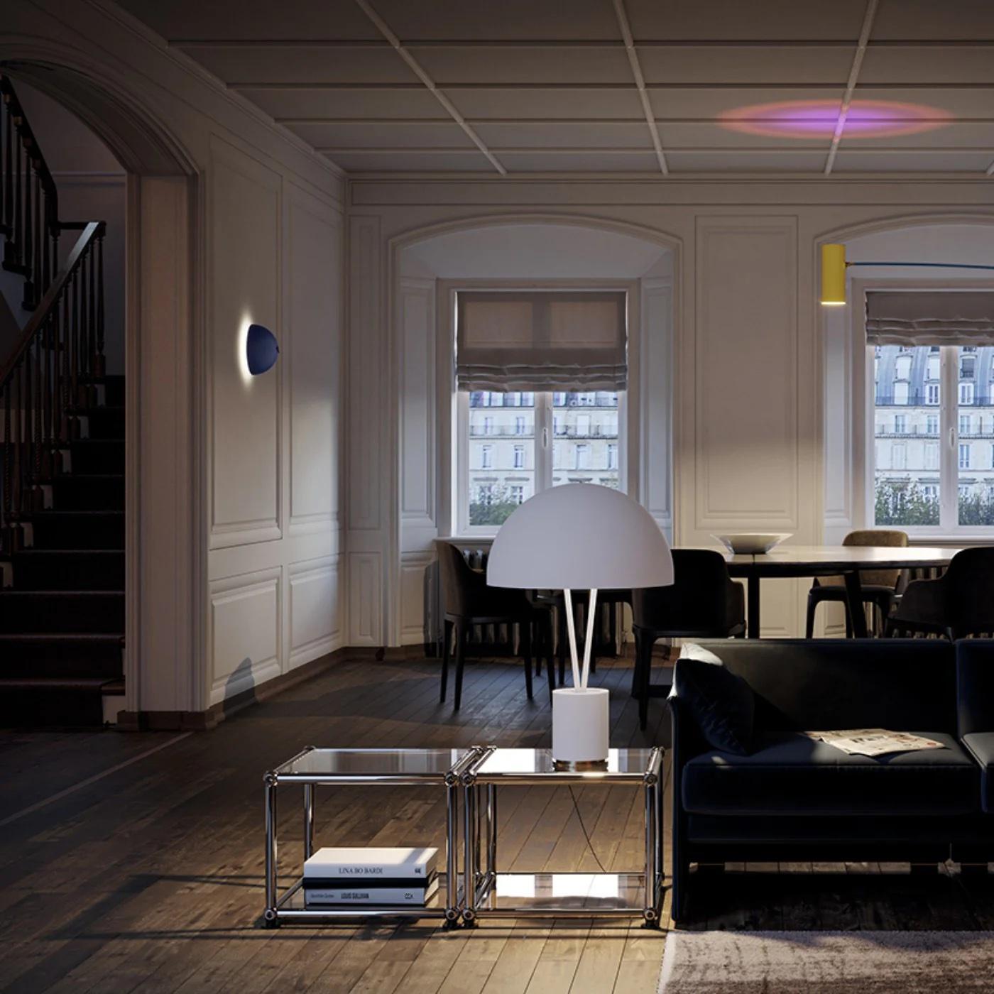 italien Lampe à poser led Catellani & Smith Bigli - Blanc / Dôme feuille doré en vente