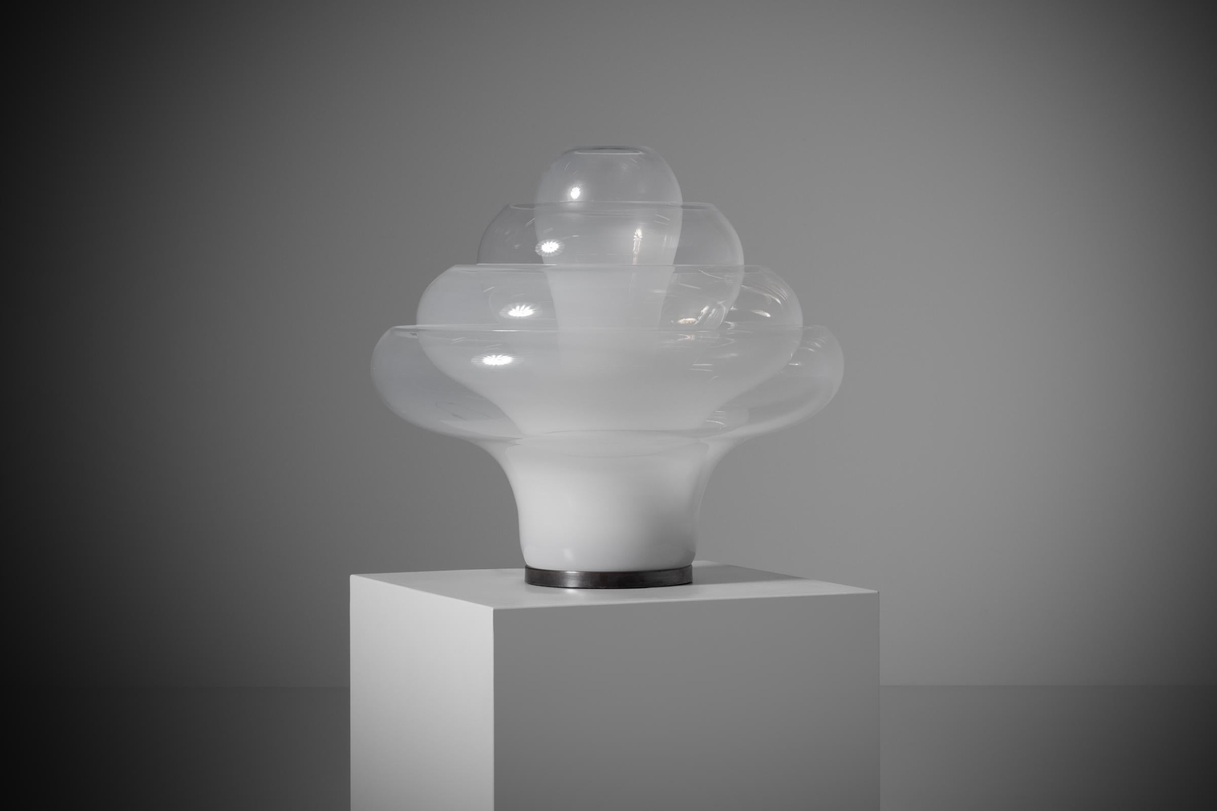 Opaline Glass Table Lamp ‘Lotus’ by Carlo Nason for Mazegga, Italy 1960s