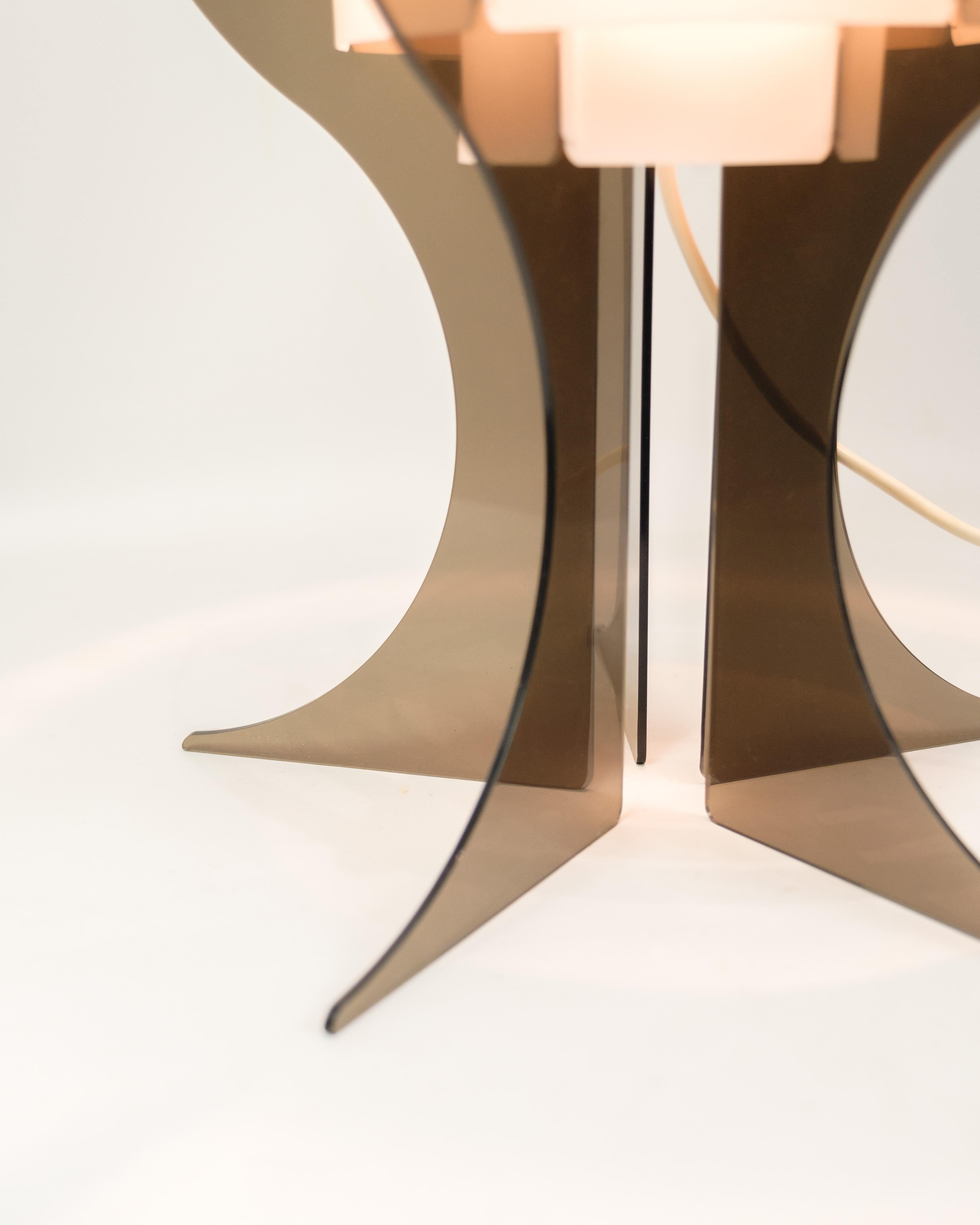 Danish Table Lamp Made In Smoked & White Acrylie Glass By Flemming Brylle From 1960s For Sale