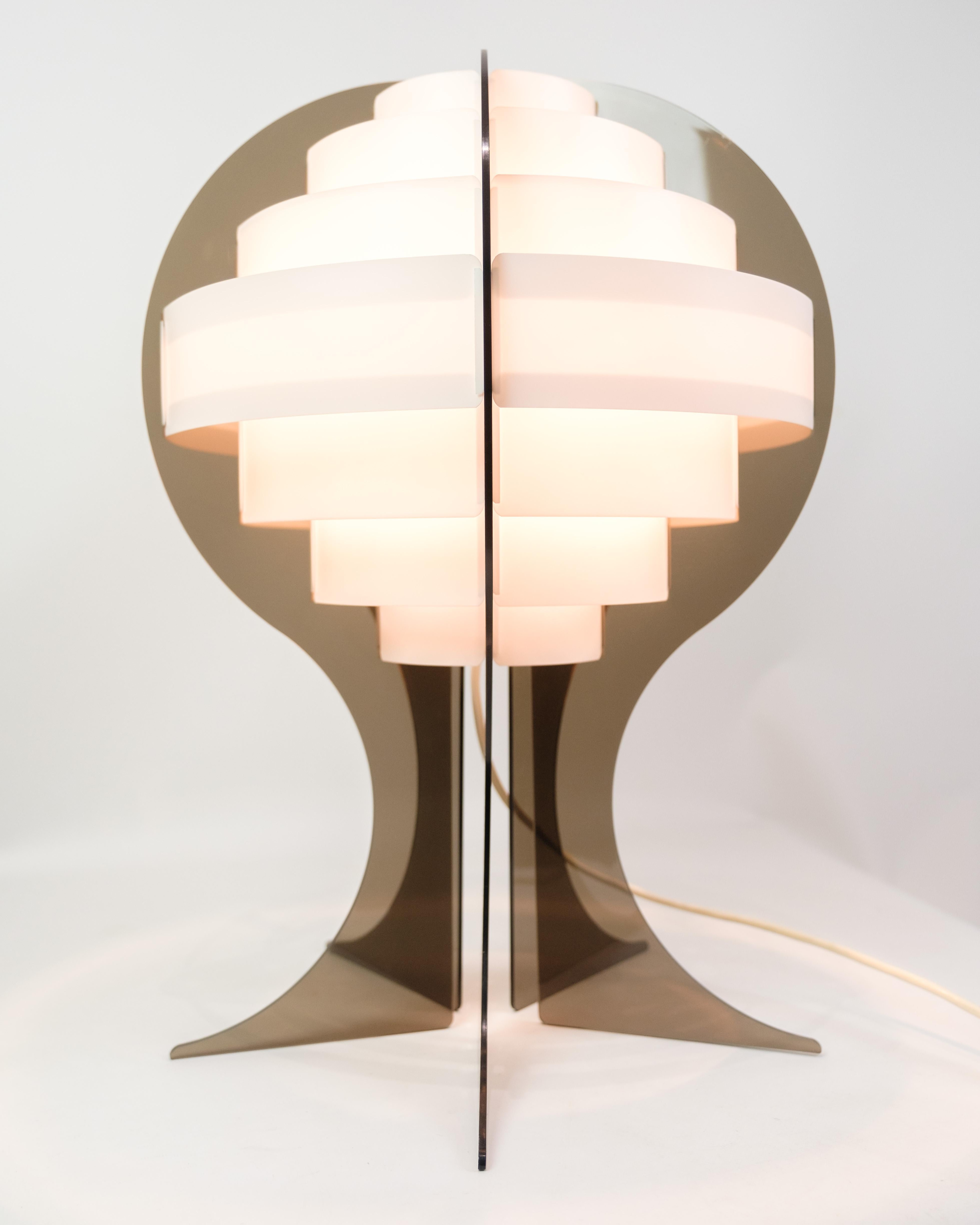 Table Lamp Made In Smoked & White Acrylie Glass By Flemming Brylle From 1960s In Good Condition For Sale In Lejre, DK