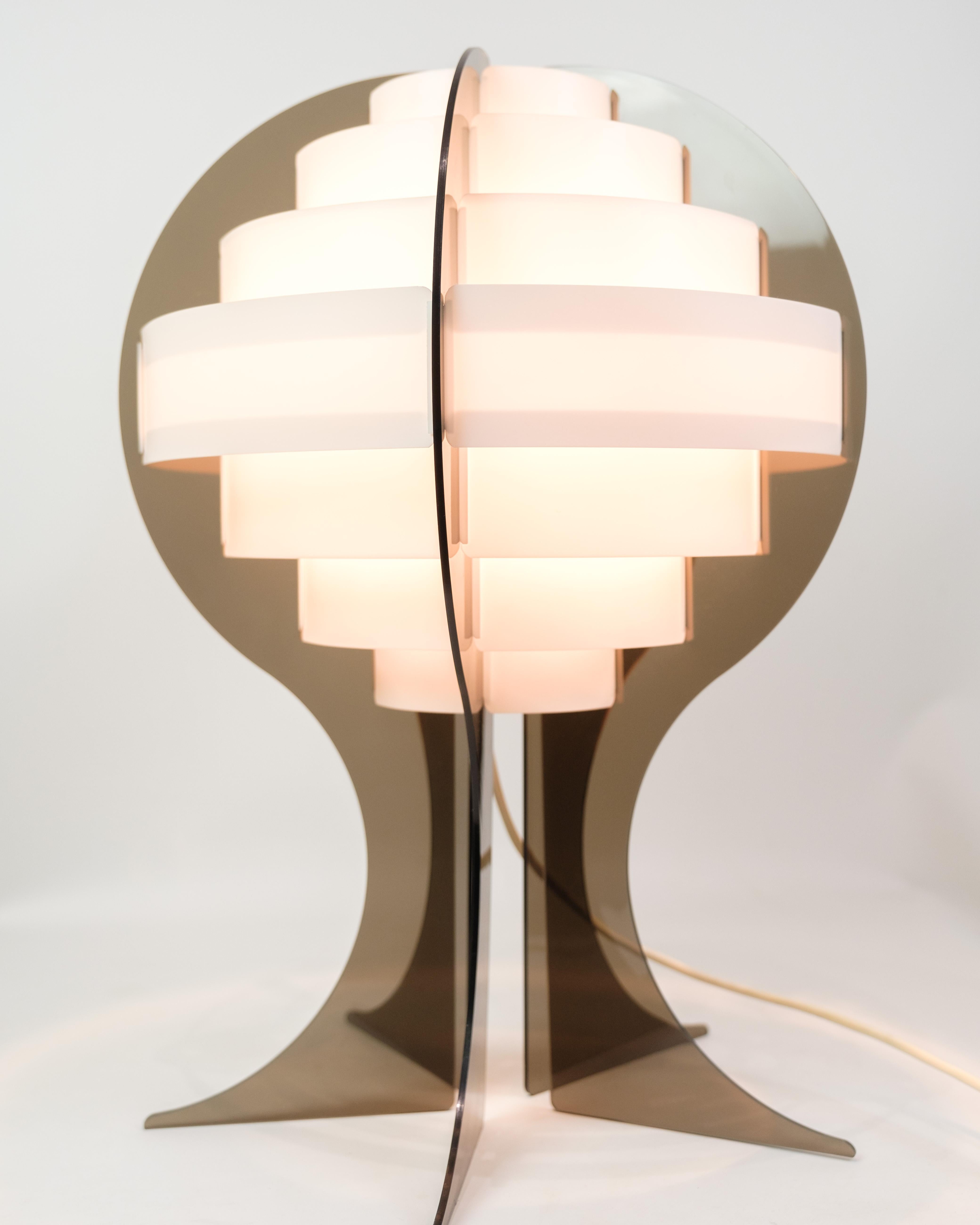 Mid-20th Century Table Lamp Made In Smoked & White Acrylie Glass By Flemming Brylle From 1960s For Sale