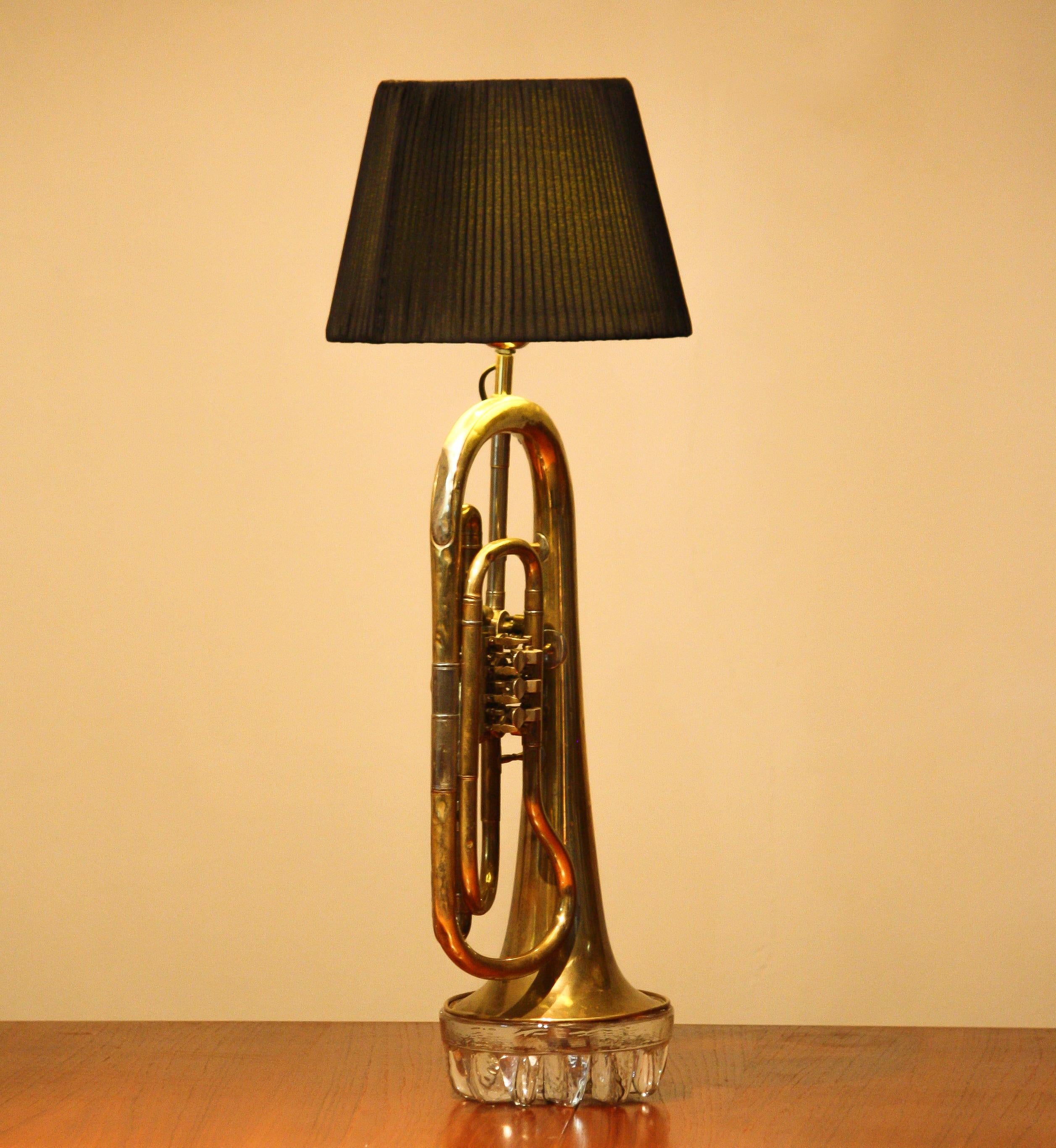 Central American Table Lamp Made of an American Cornet Flaps Trumpet from 1920s, Art Deco