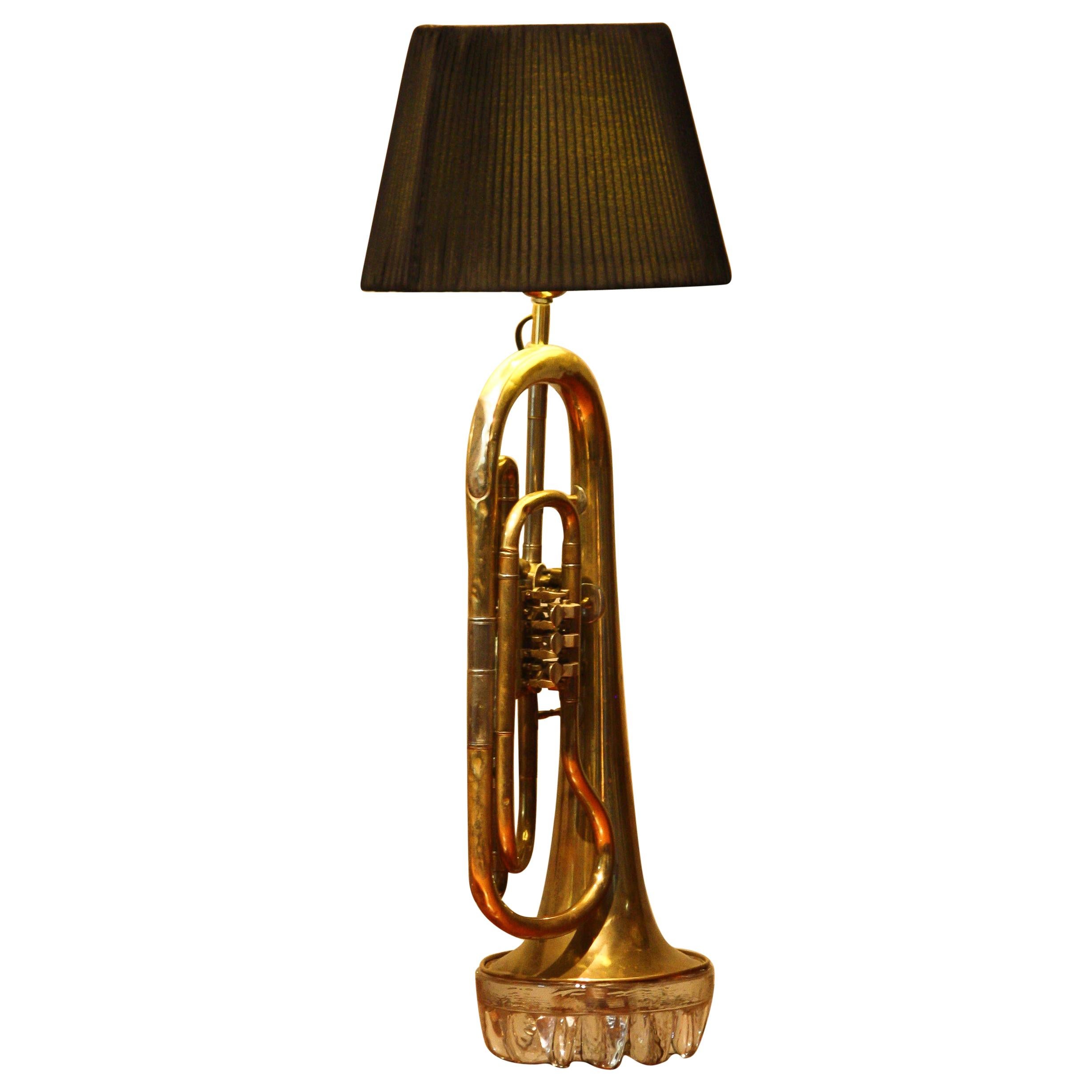 Table Lamp Made of an American Cornet Flaps Trumpet from 1920s, Art Deco