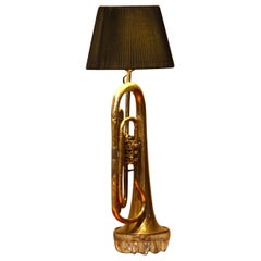 Antique Table Lamp Made of an American Cornet Flaps Trumpet from 1920s, Art Deco