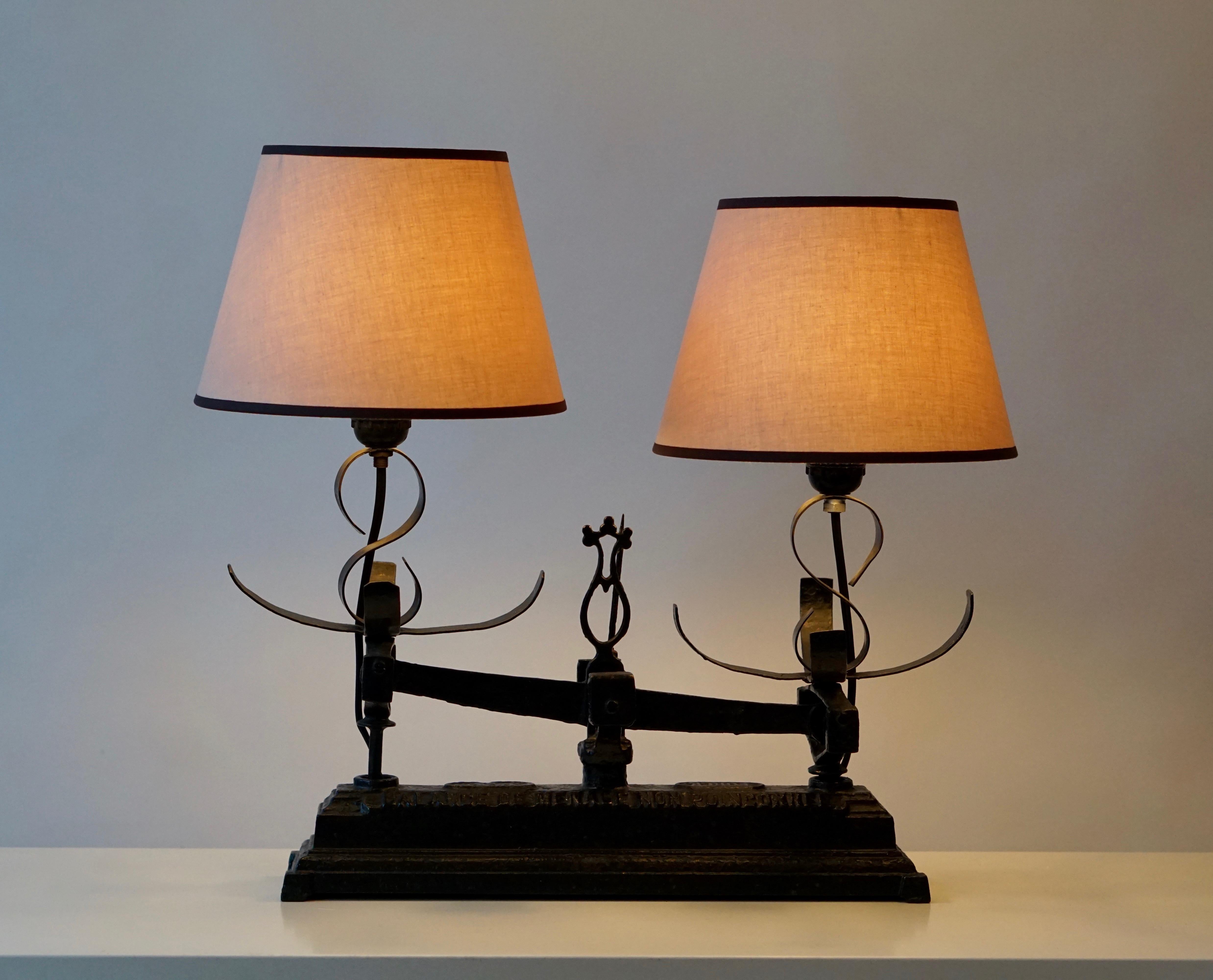 Table Lamp Made of an old Wrought Iron Scale, Balance For Sale 1