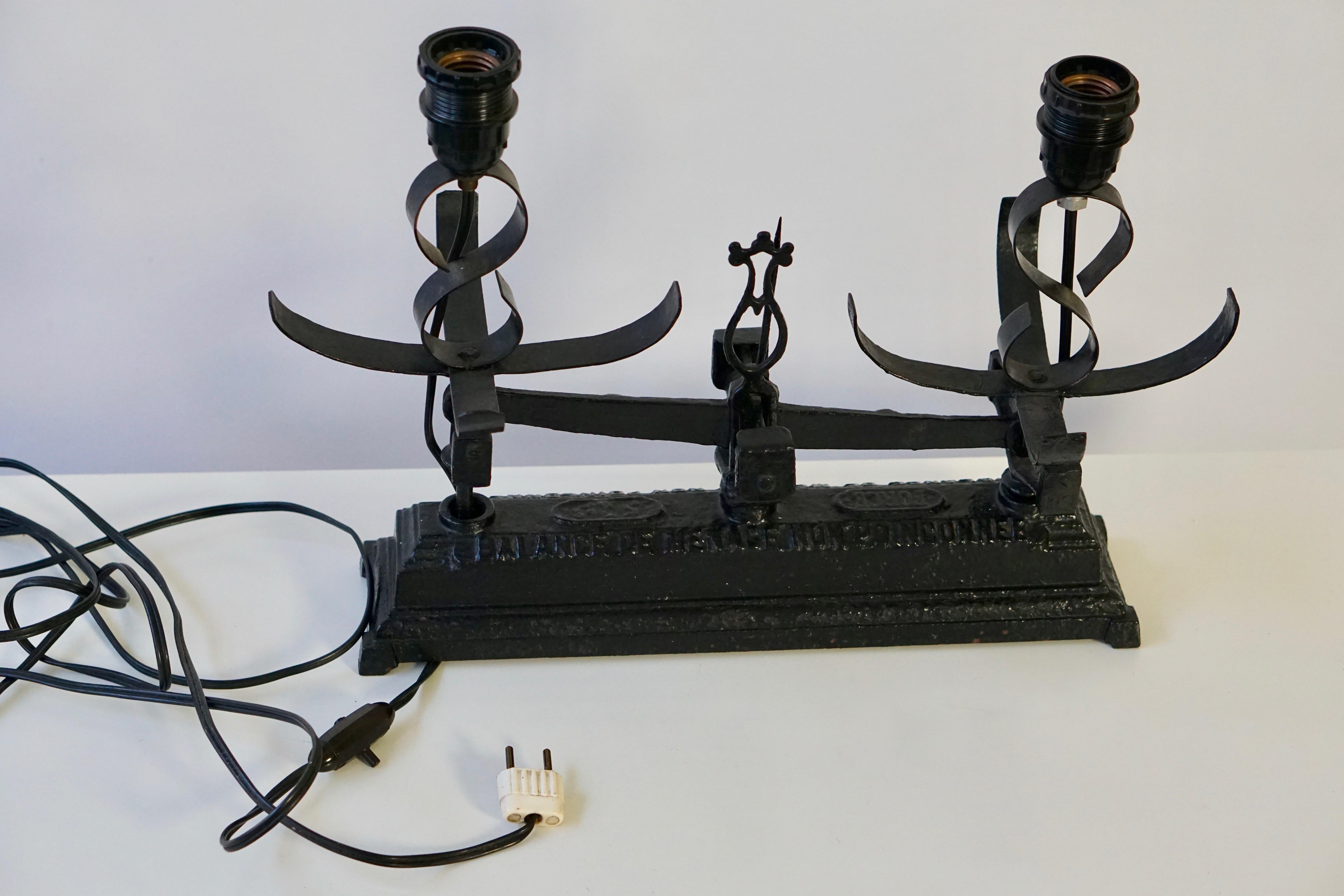 Table Lamp Made of an old Wrought Iron Scale, Balance For Sale 10