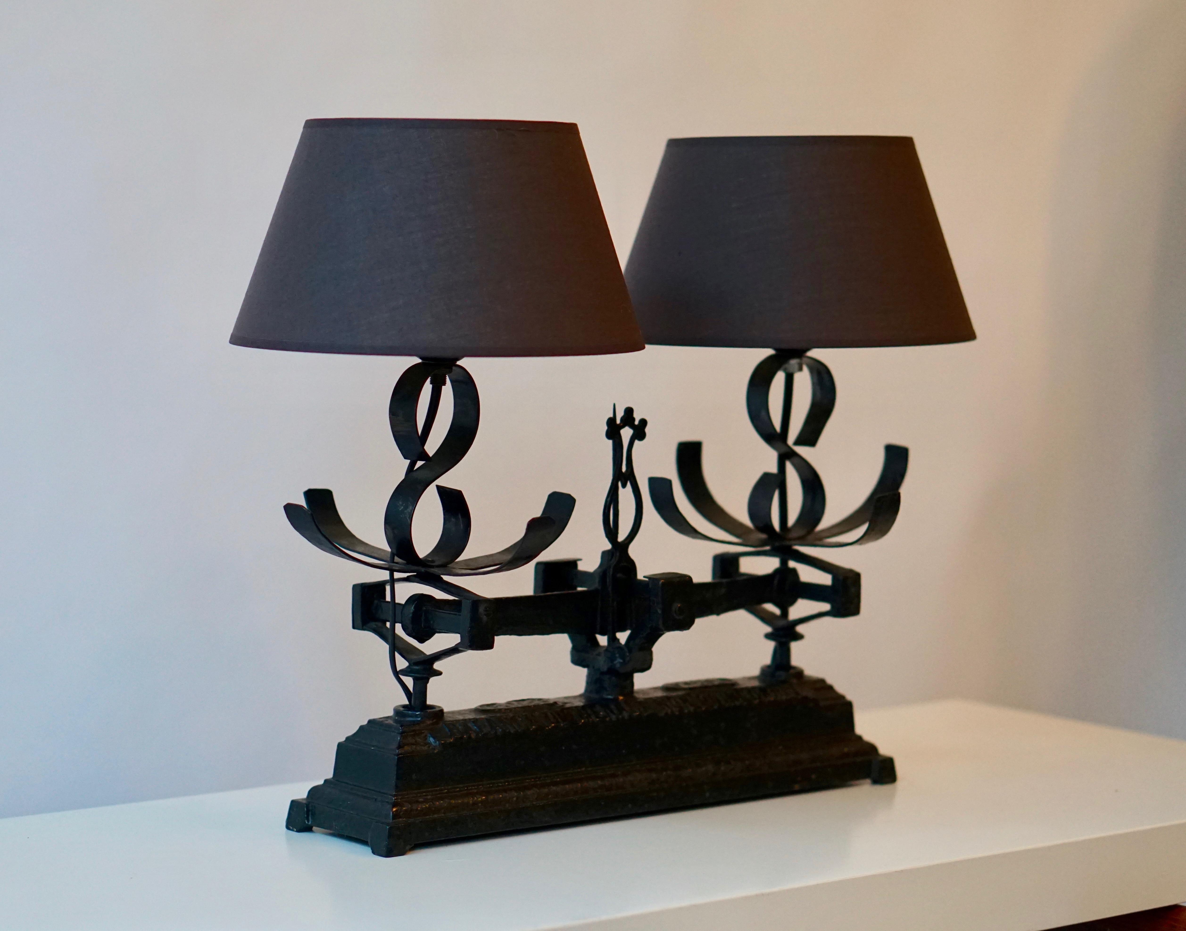 French Table Lamp Made of an old Wrought Iron Scale, Balance For Sale