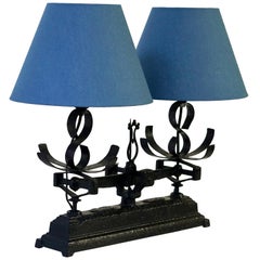 Table Lamp Made of an old Wrought Iron Scale, Balance