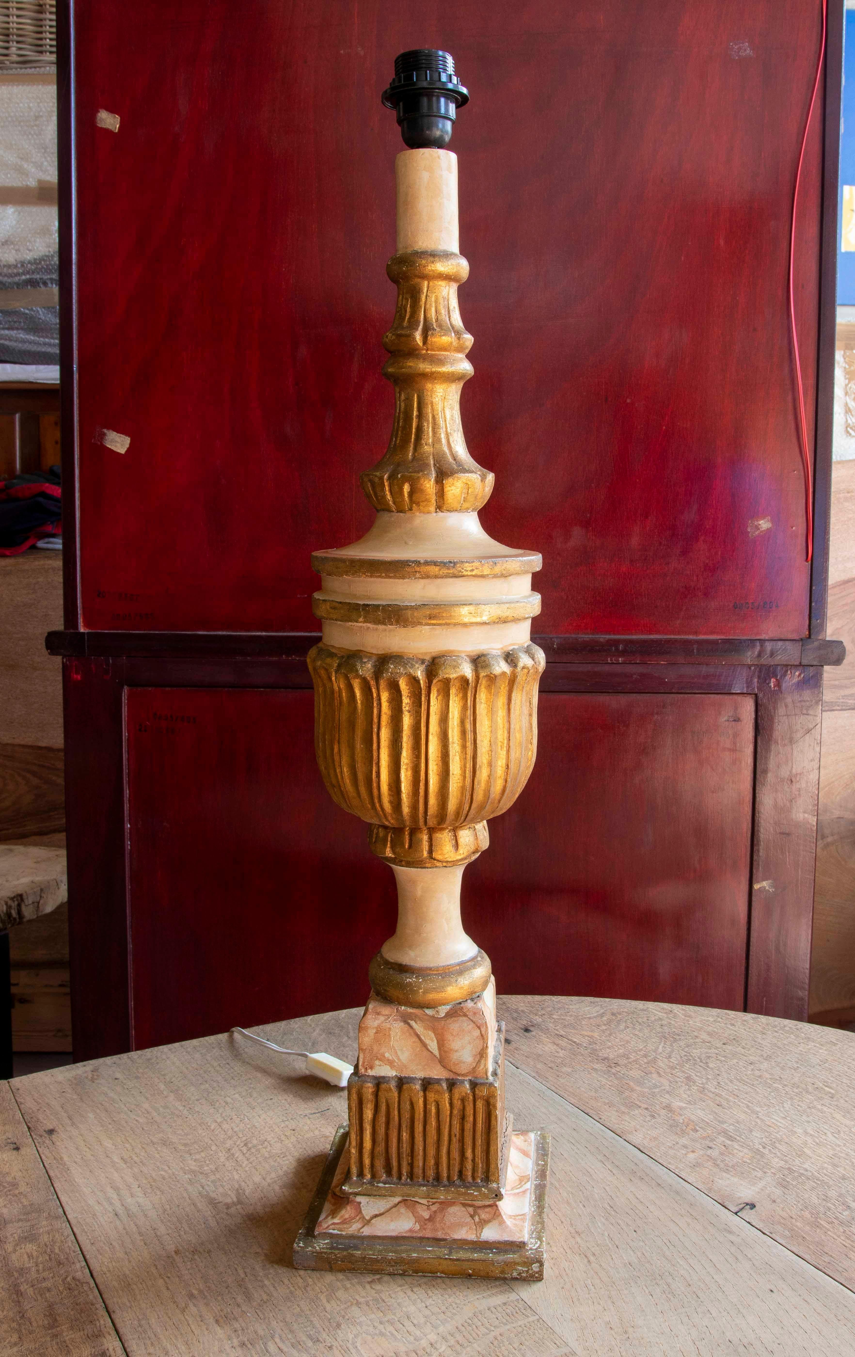 Spanish Table Lamp Made with an Antique Polychrome Finial For Sale