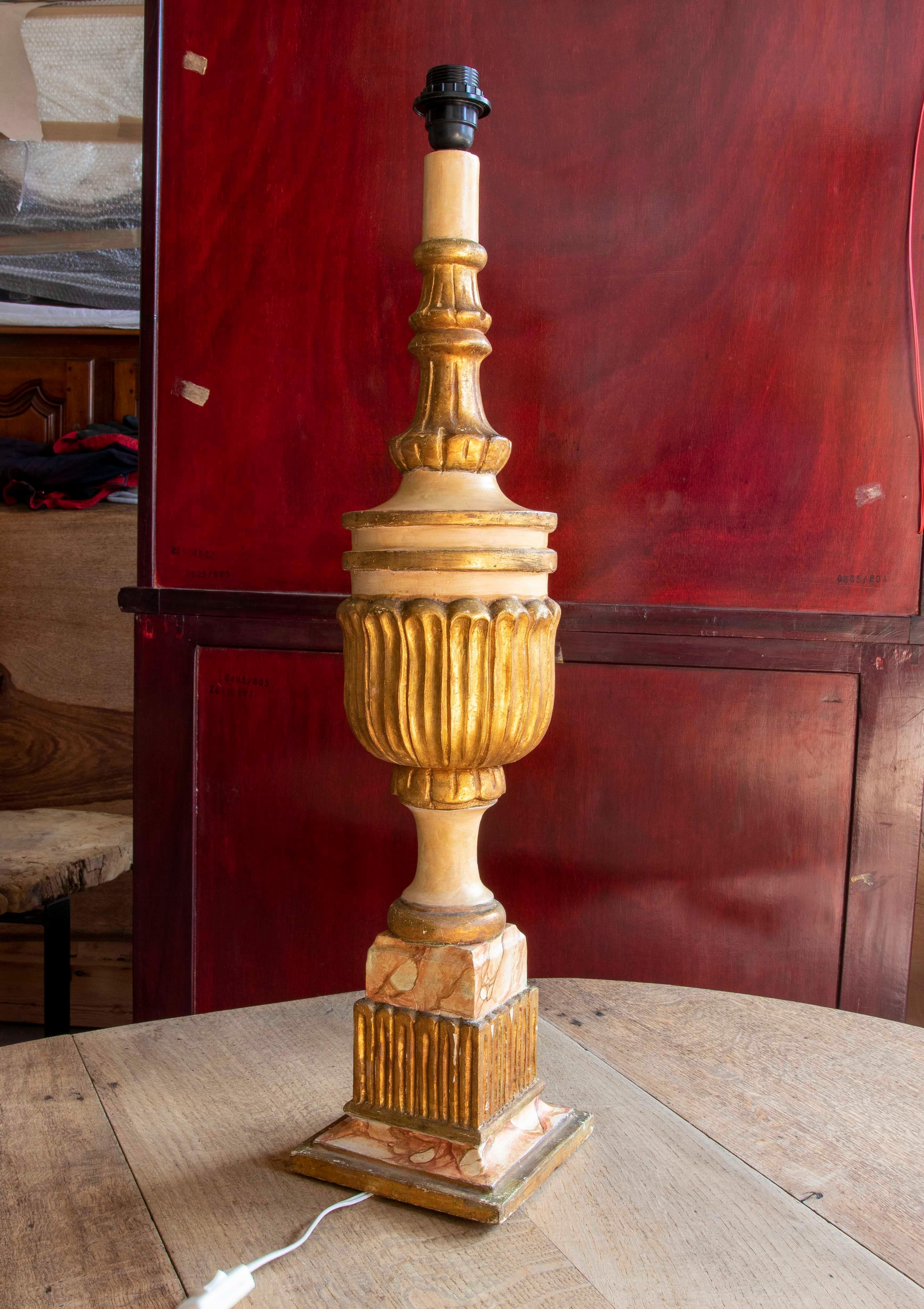 20th Century Table Lamp Made with an Antique Polychrome Finial For Sale