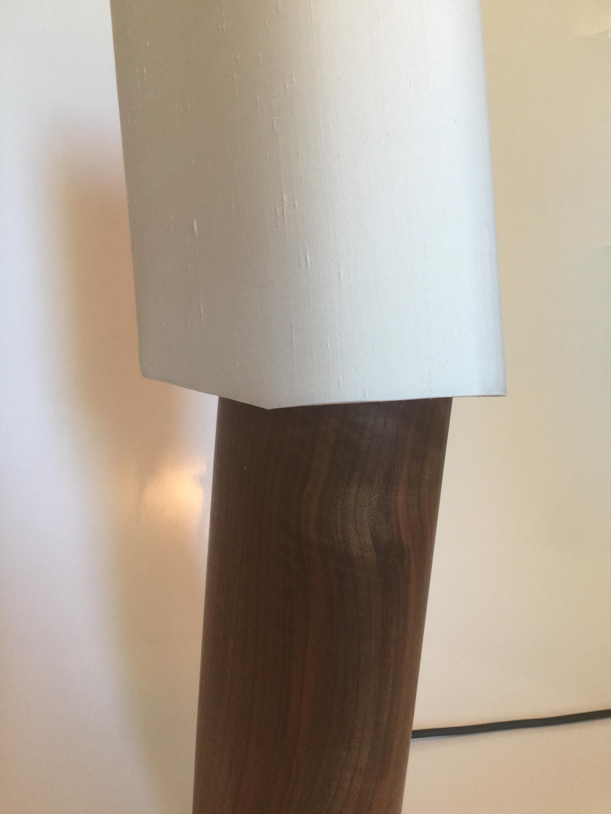 Hand-Crafted Table Lamp 'Mask' in American Walnut and Silk Shade For Sale