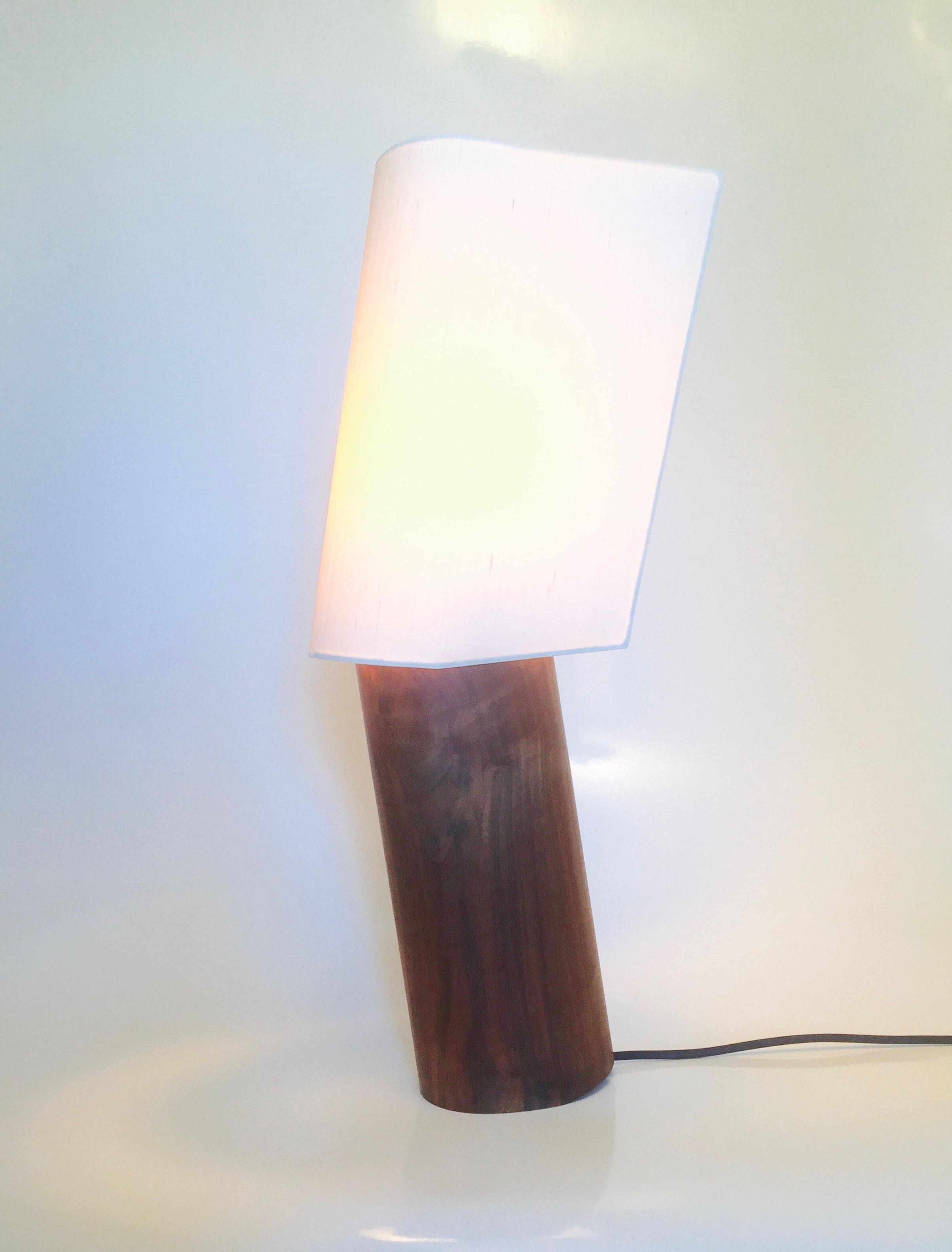Contemporary Table Lamp 'Mask' in American Walnut and Silk Shade For Sale