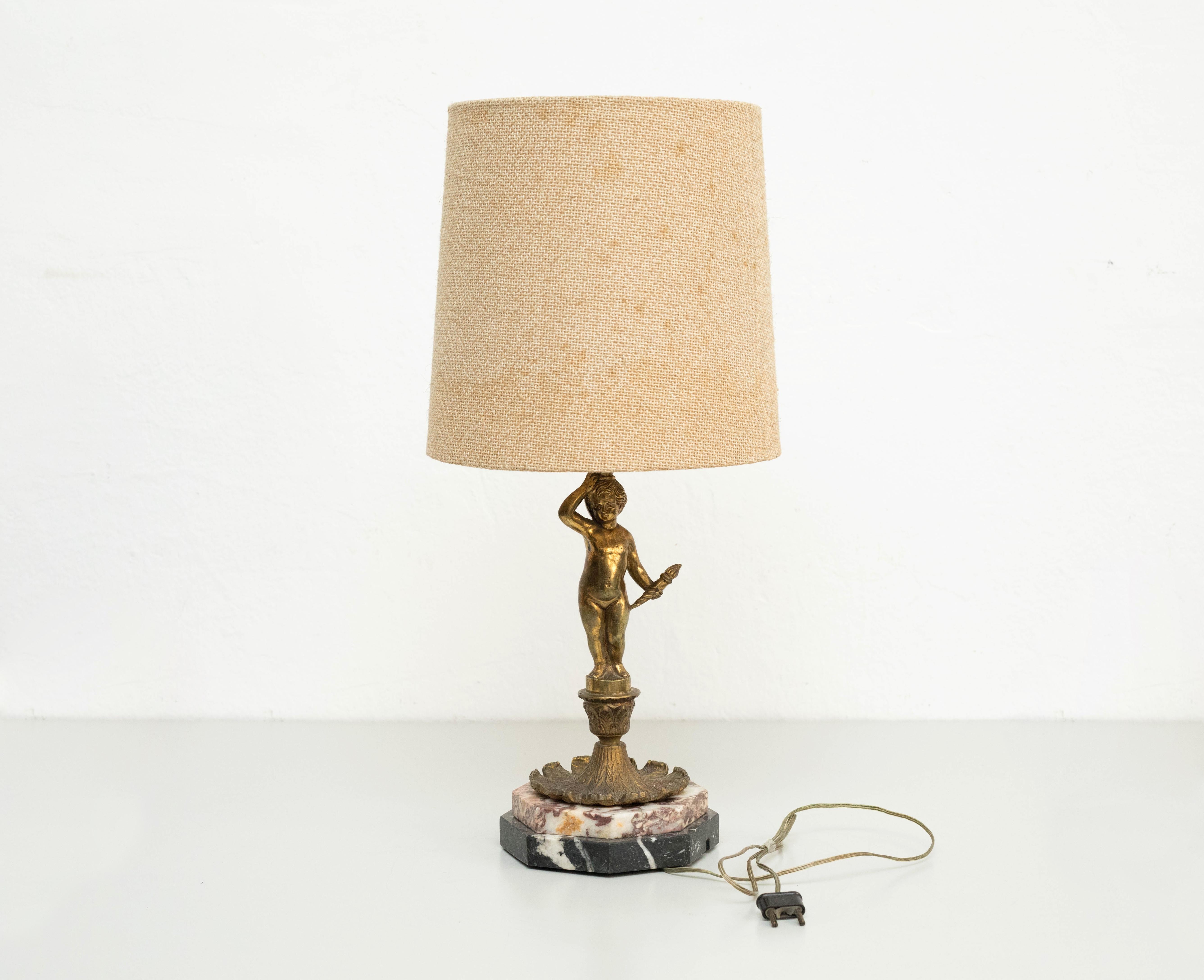Mid-Century Modern Table Lamp, Metal and Marble, Circa 1950 For Sale