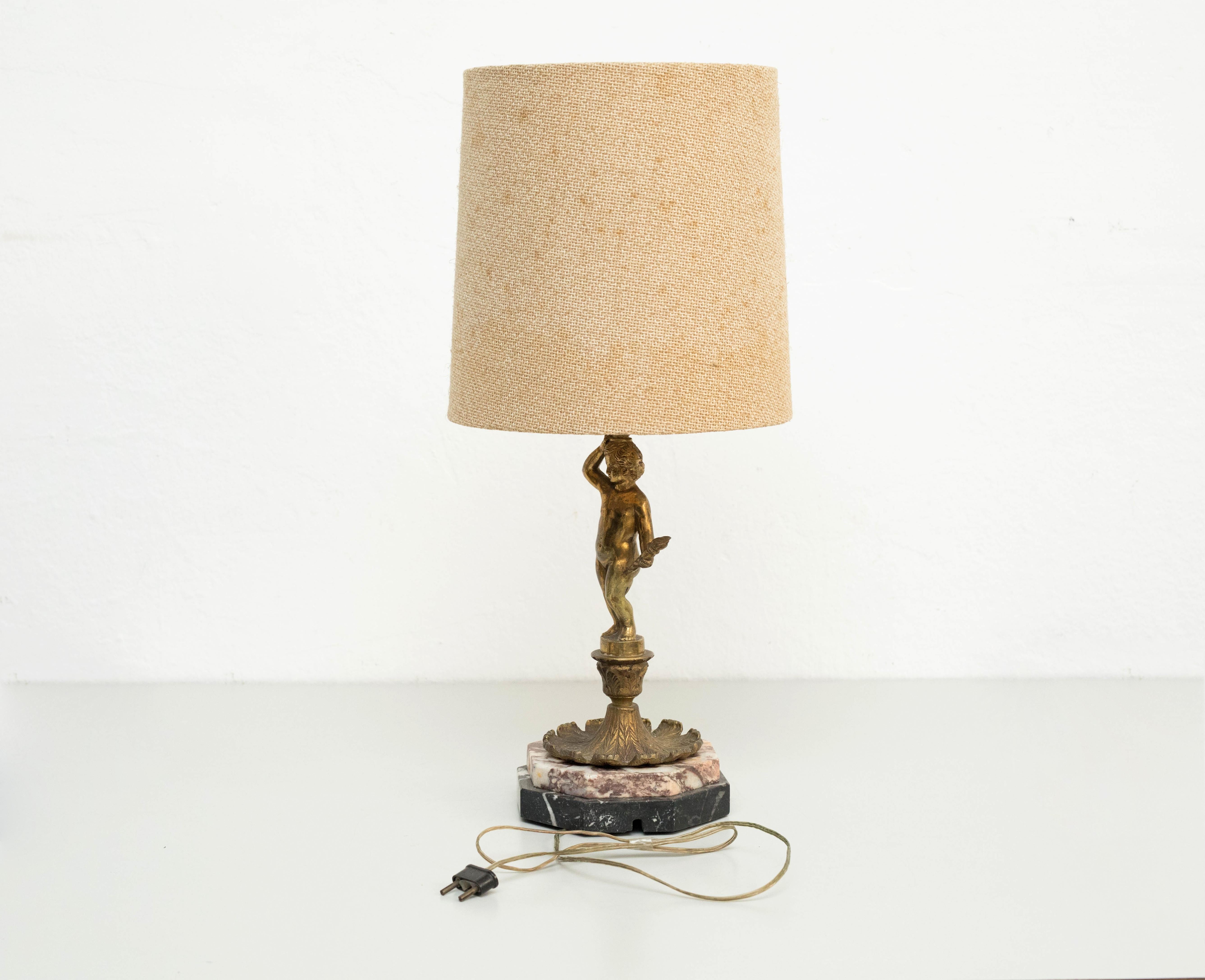 Spanish Table Lamp, Metal and Marble, Circa 1950 For Sale