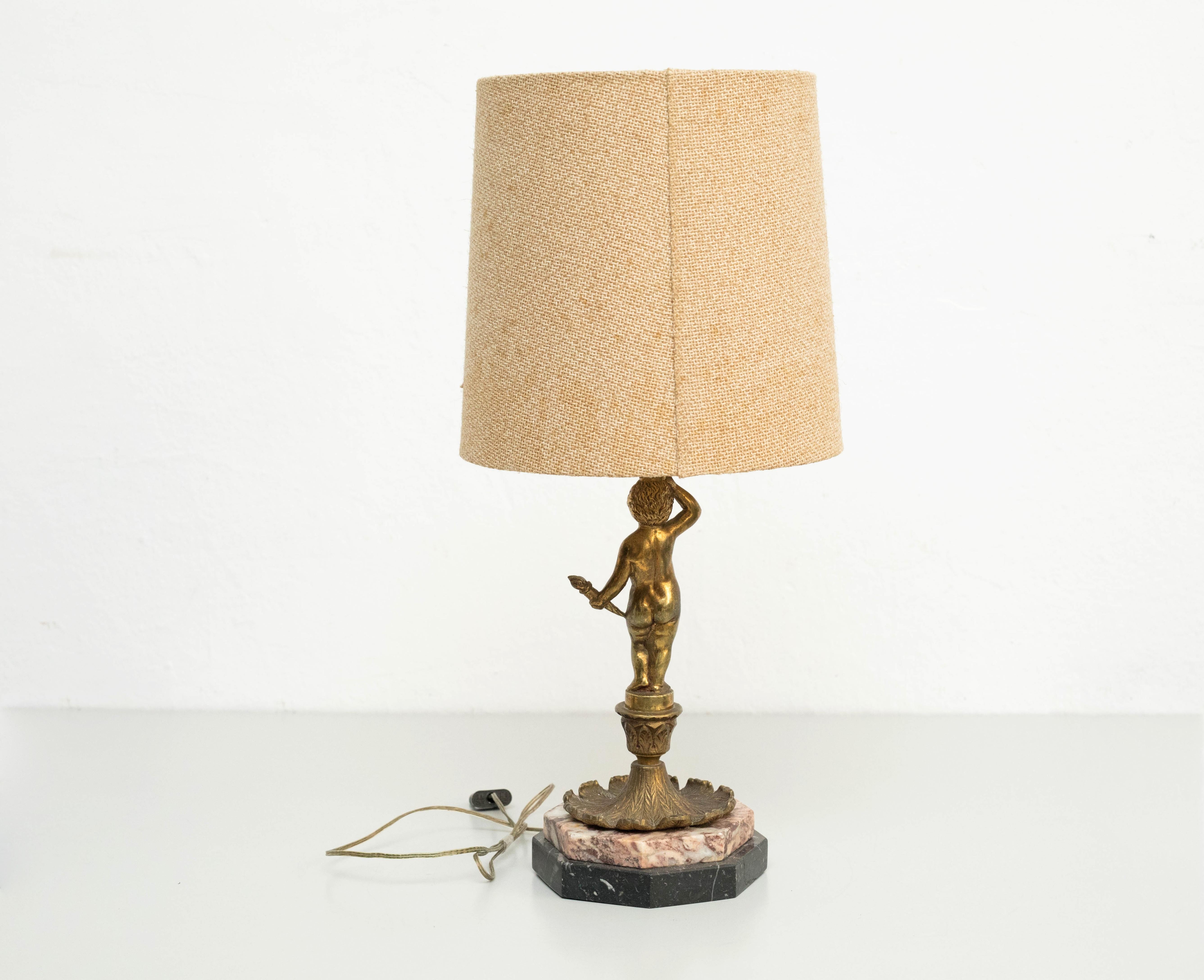 Table Lamp, Metal and Marble, Circa 1950 In Good Condition For Sale In Barcelona, Barcelona