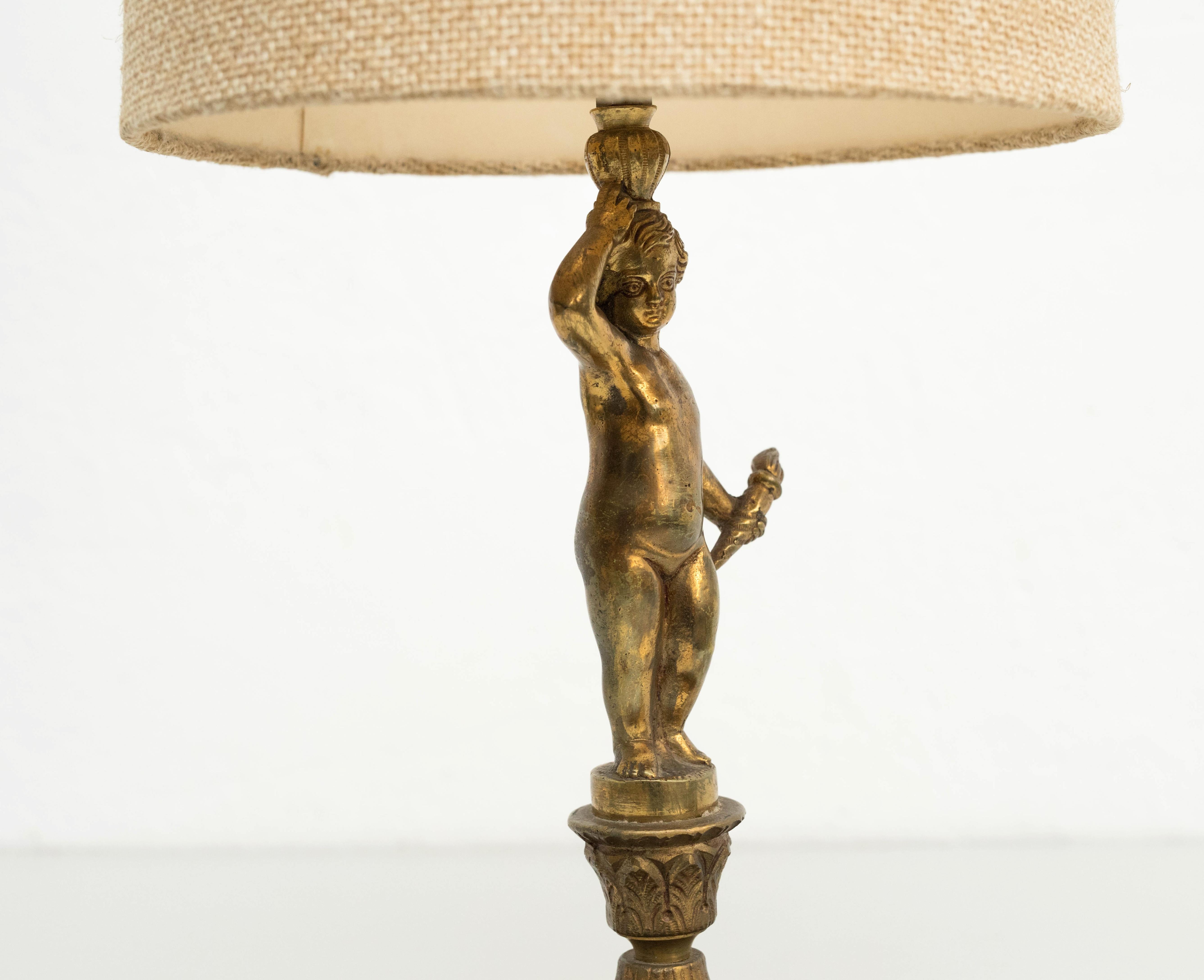 Mid-20th Century Table Lamp, Metal and Marble, Circa 1950 For Sale